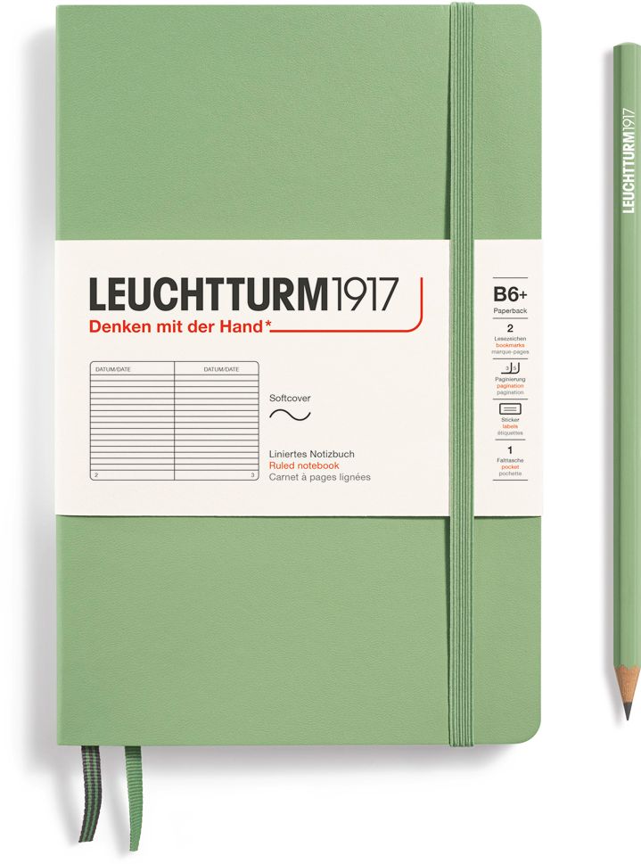 Leuchtturm1917 Sage, Softcover, Paperback (B6+), 123 p., ruled