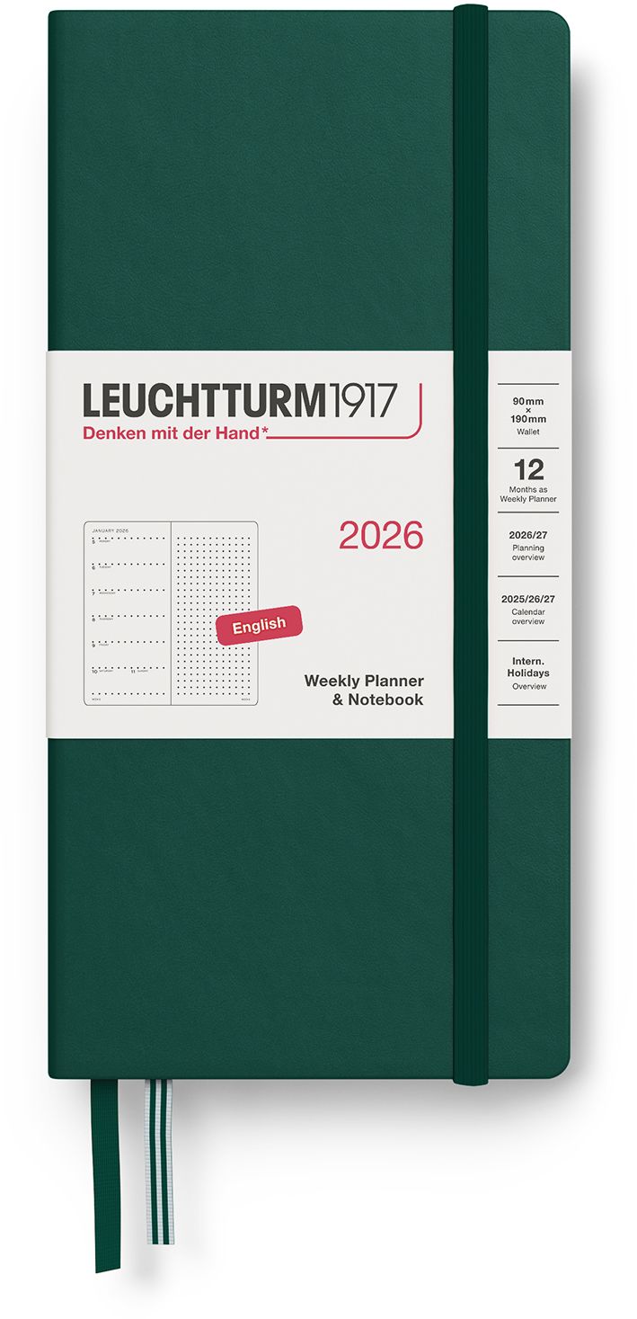 2026 Forest Green Weekly Planner & Notebook Dotted Wallet