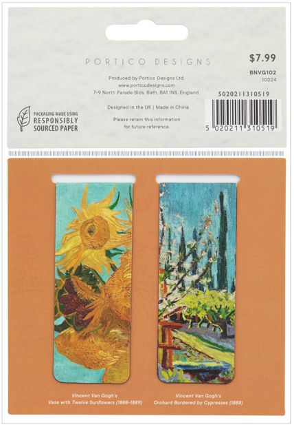 Vincent Van Gogh Set of 2 Magnetic Bookmarks, Sunflower & Orchard Bordered by Cypresses
