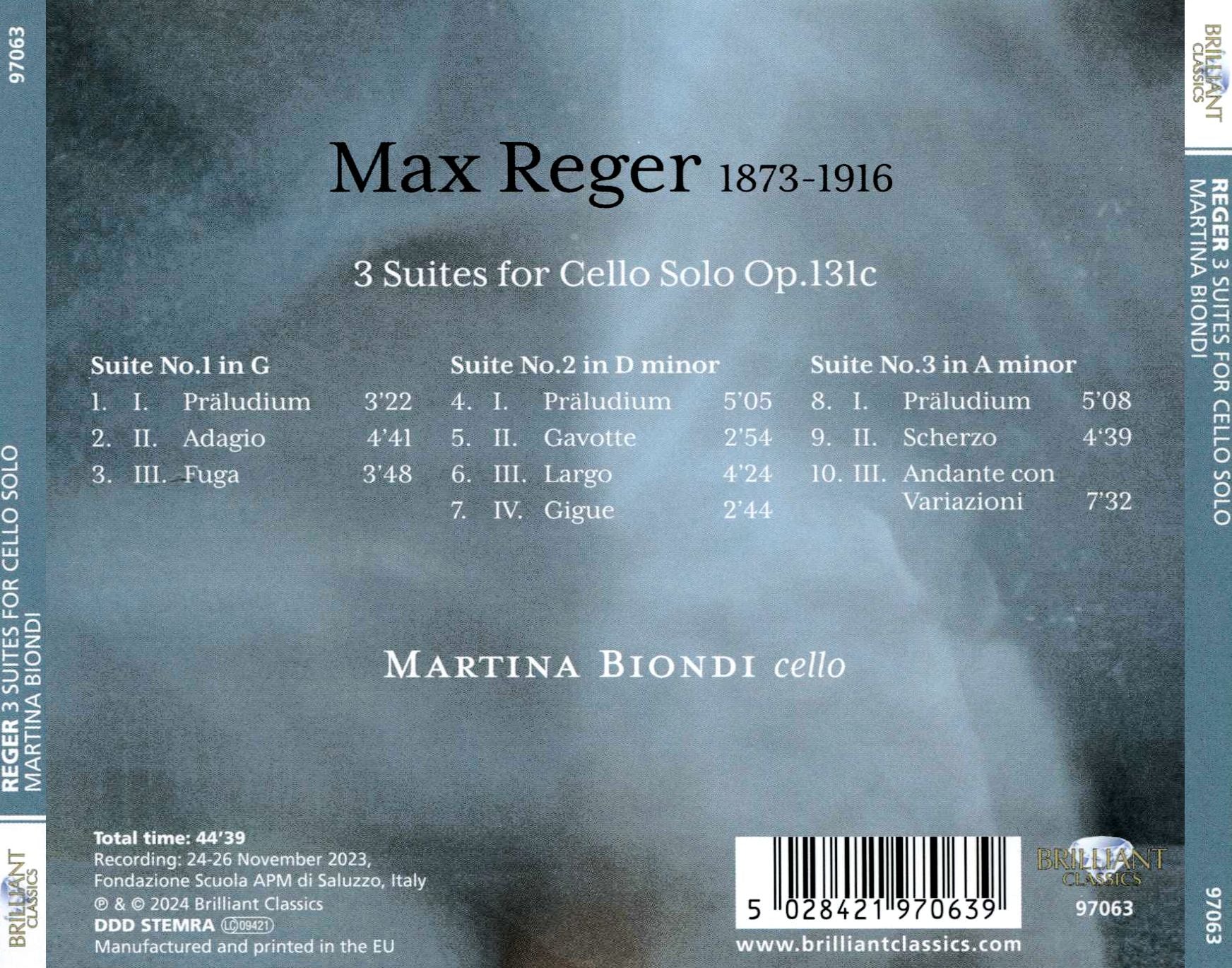 Reger: 3 Suites for Cello Solo