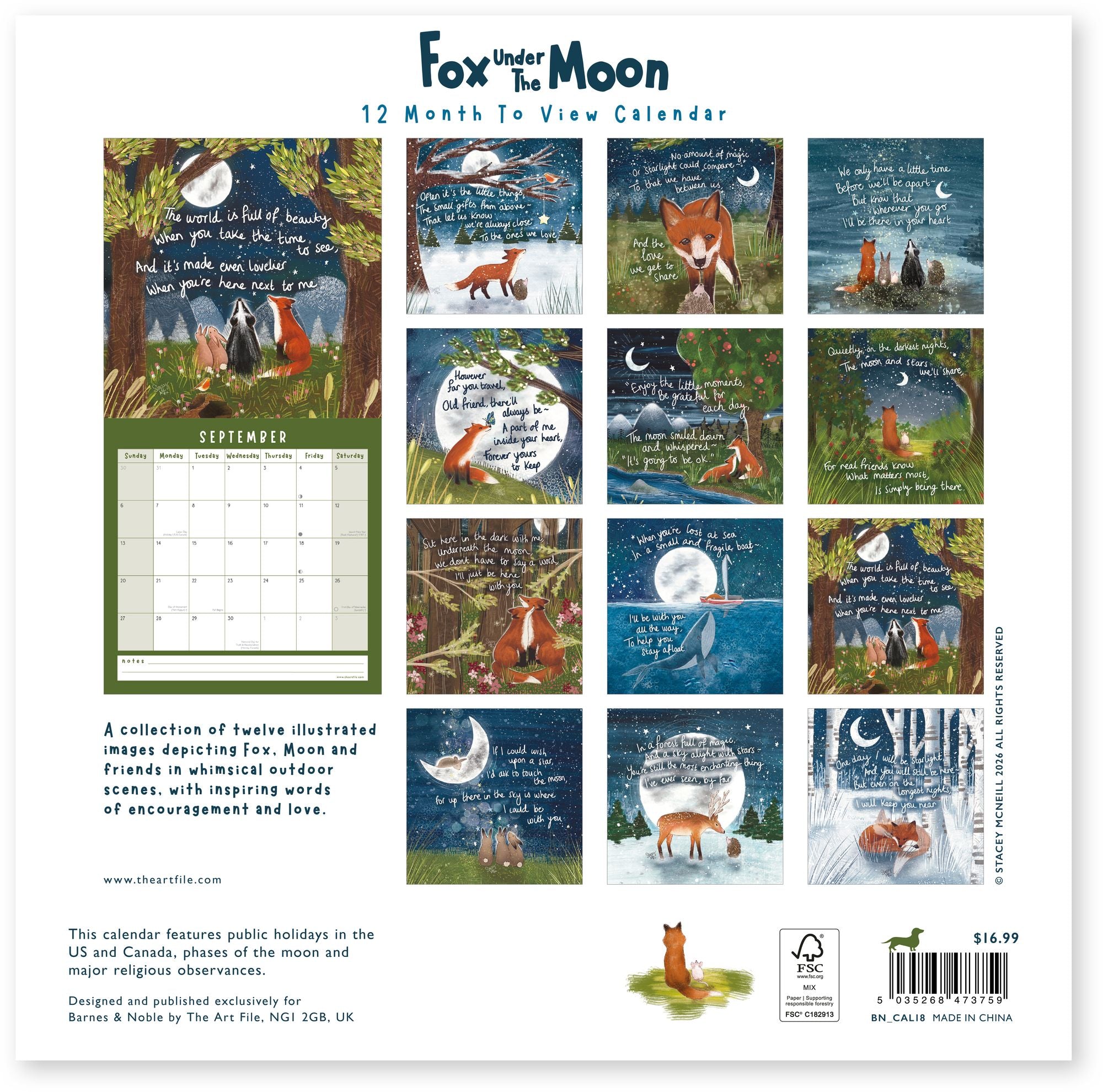 2026 FOX UNDER THE MOON WALL CALENDAR