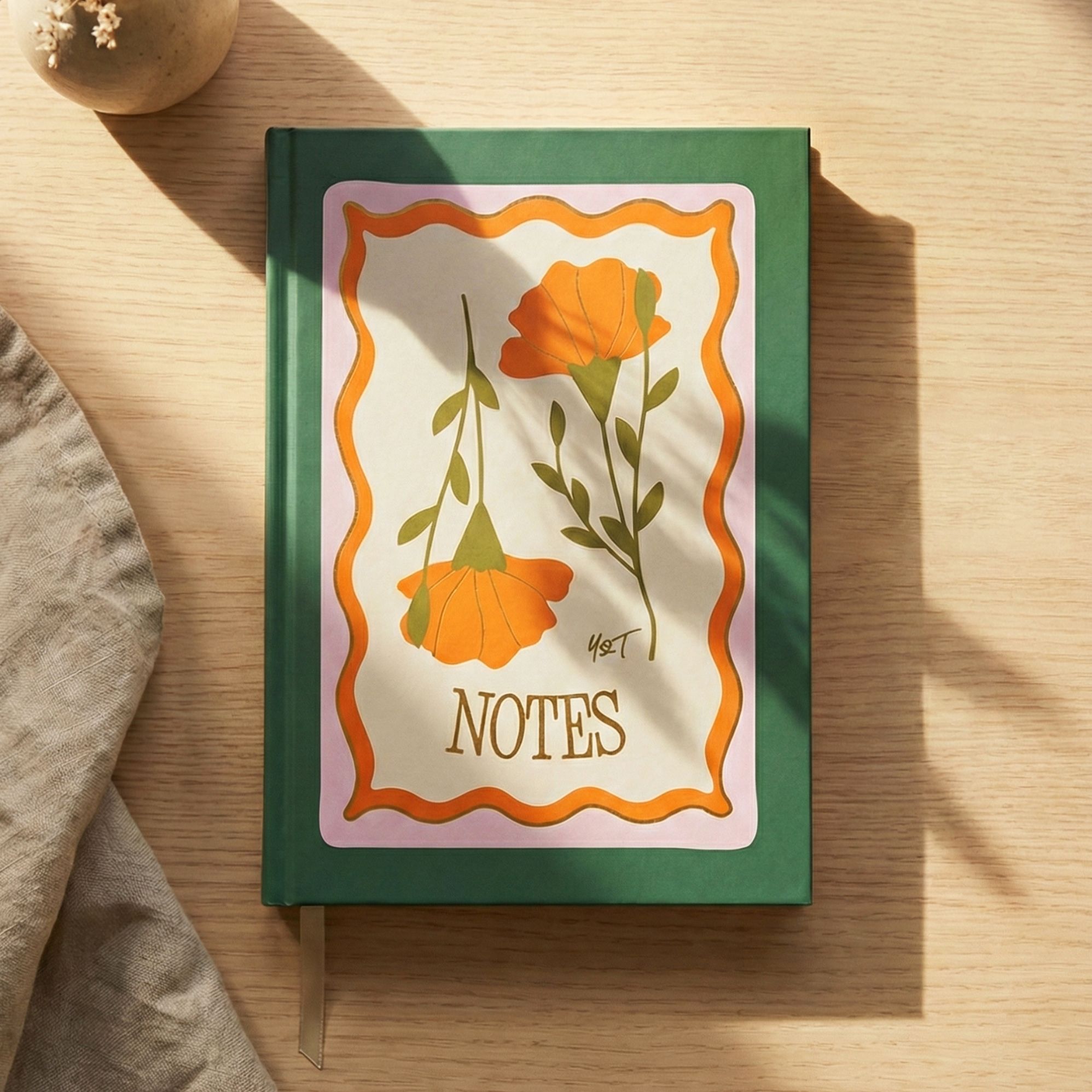 Lined Notebook Hardback - Golden Bloom A5 - by Yop & Tom