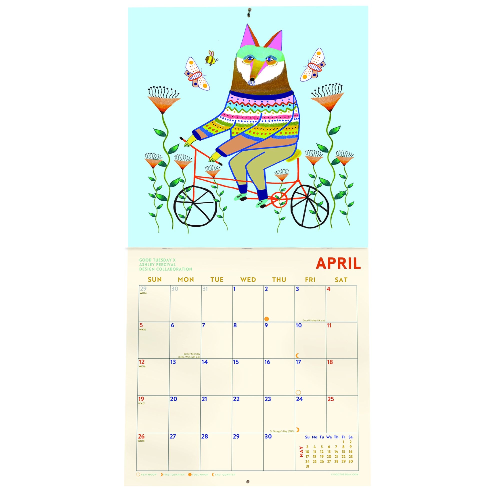 2026 Folk Animals Large Grid Art Calendar