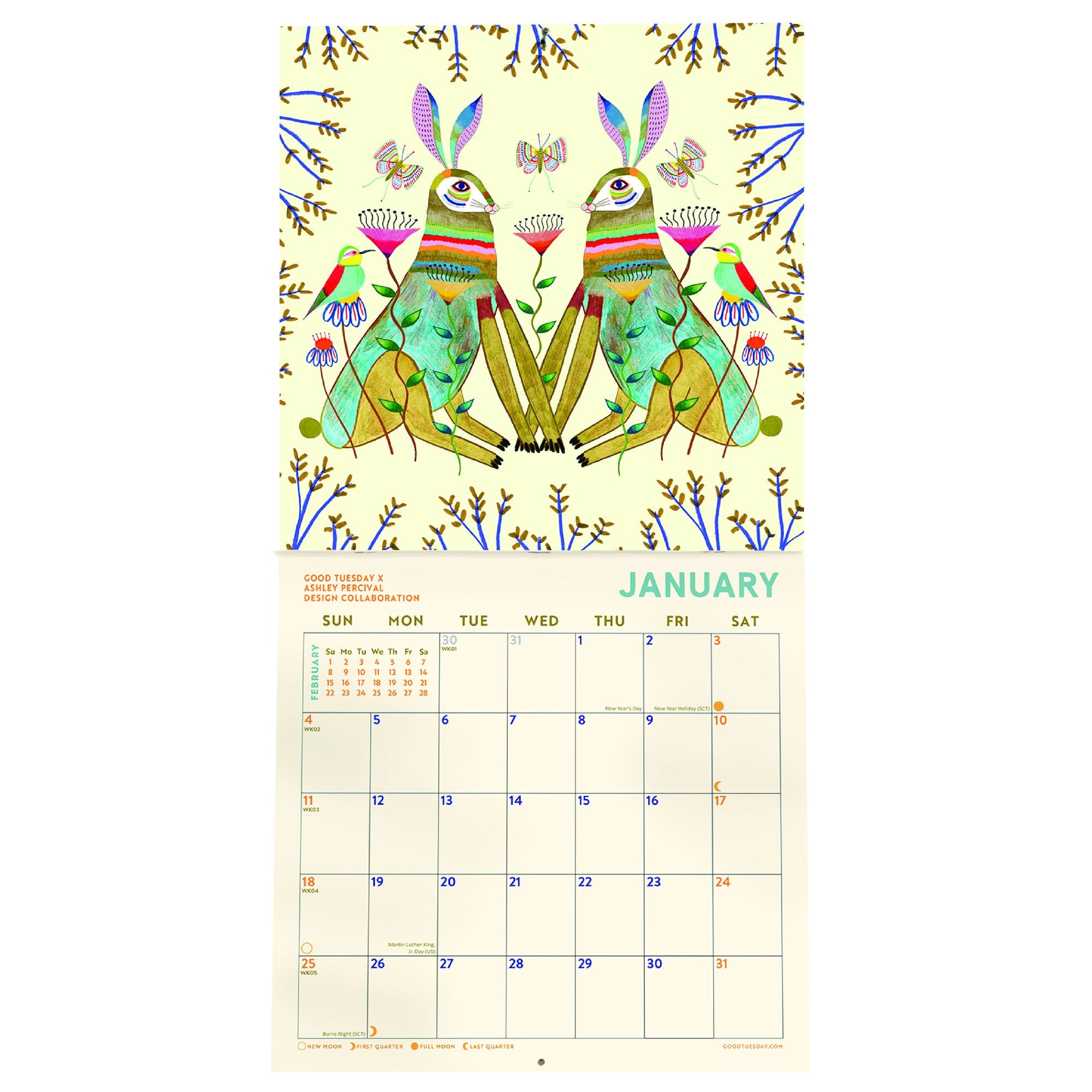 2026 Folk Animals Large Grid Art Calendar