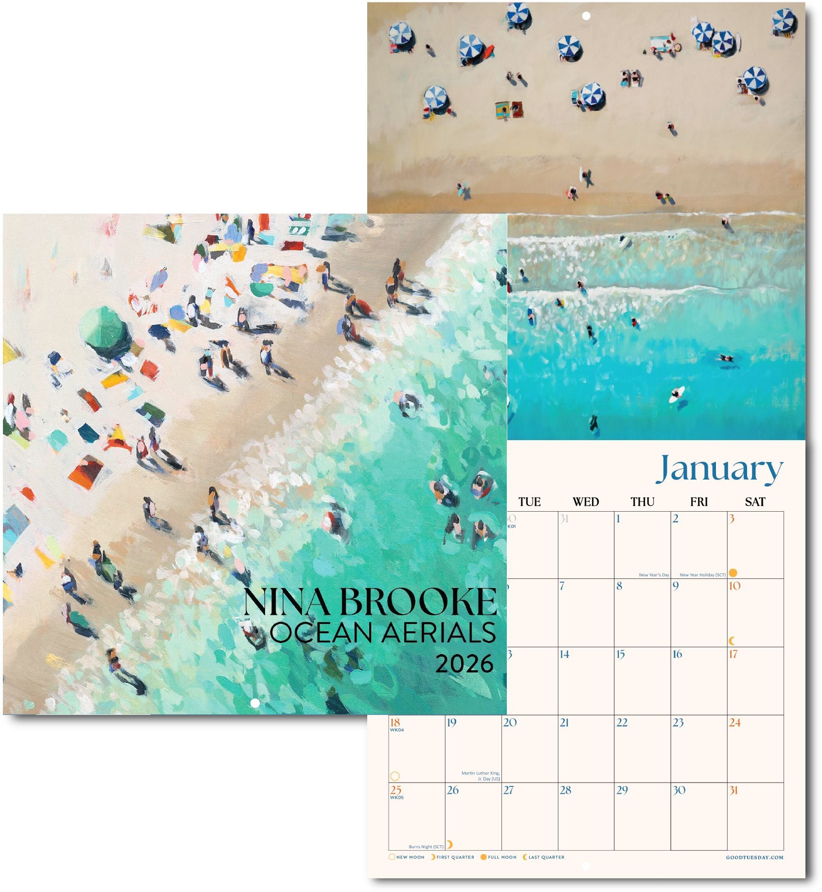 2026 Ocean Aerials Large Grid Art Calendar