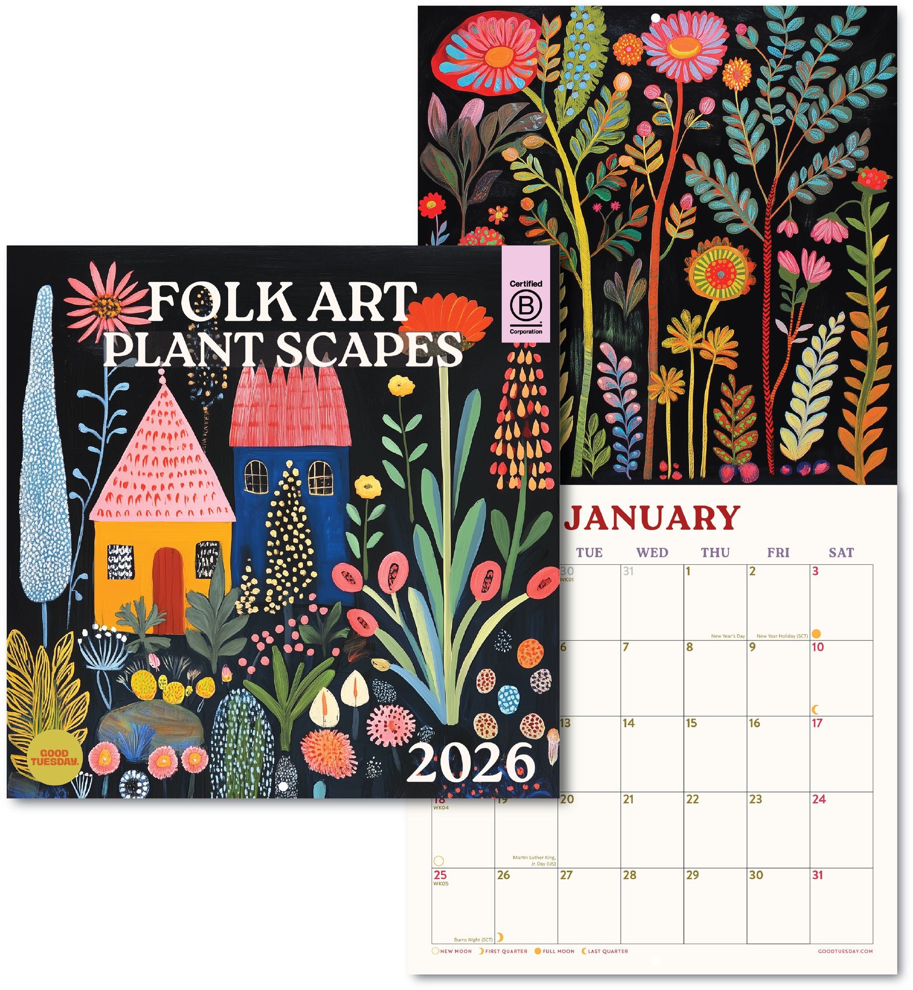 2026 Folk Art Plantscapes Large Grid Art Calendar