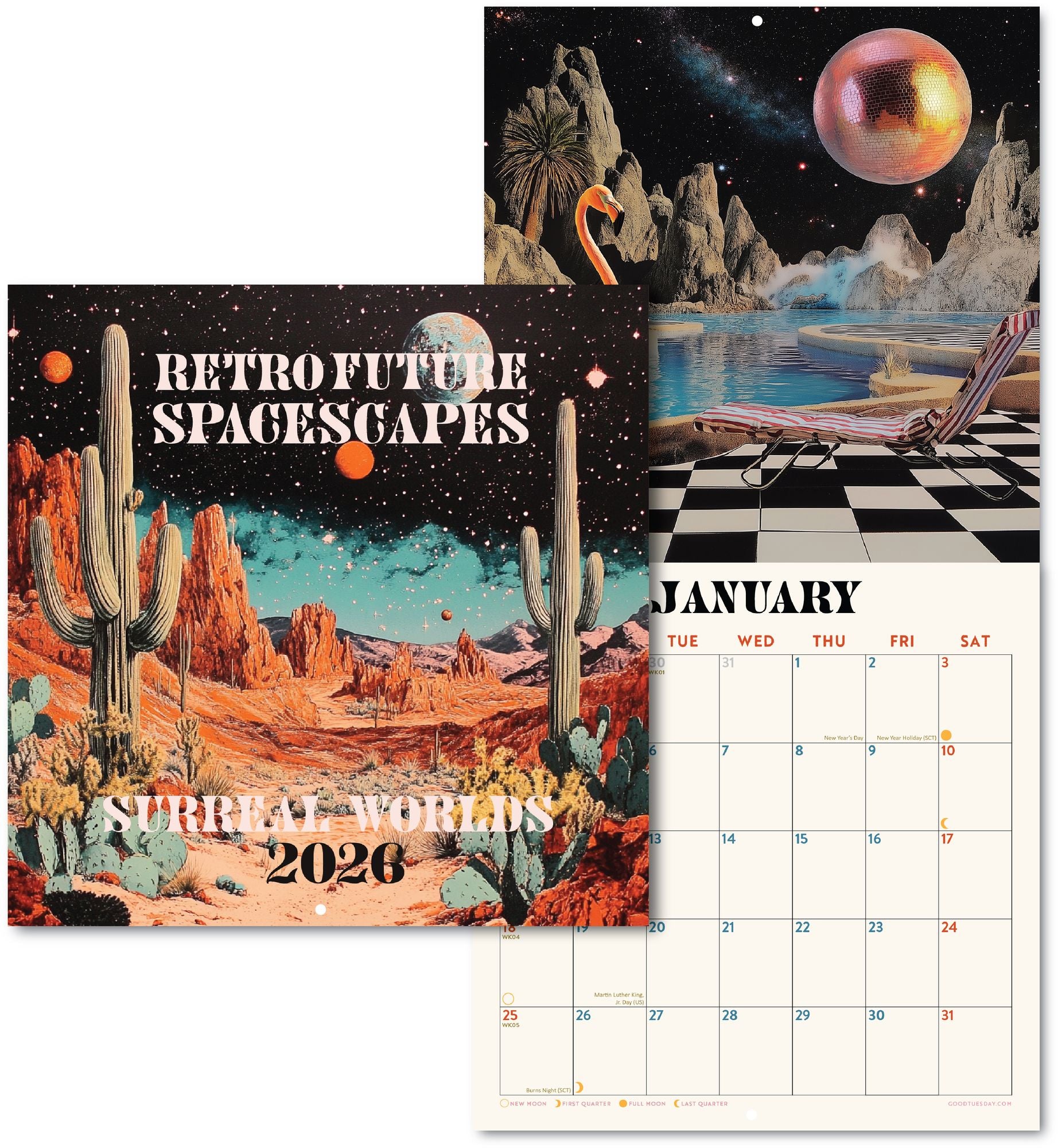 2026 Retro Future of Spacescapes Large Grid Art Calendar