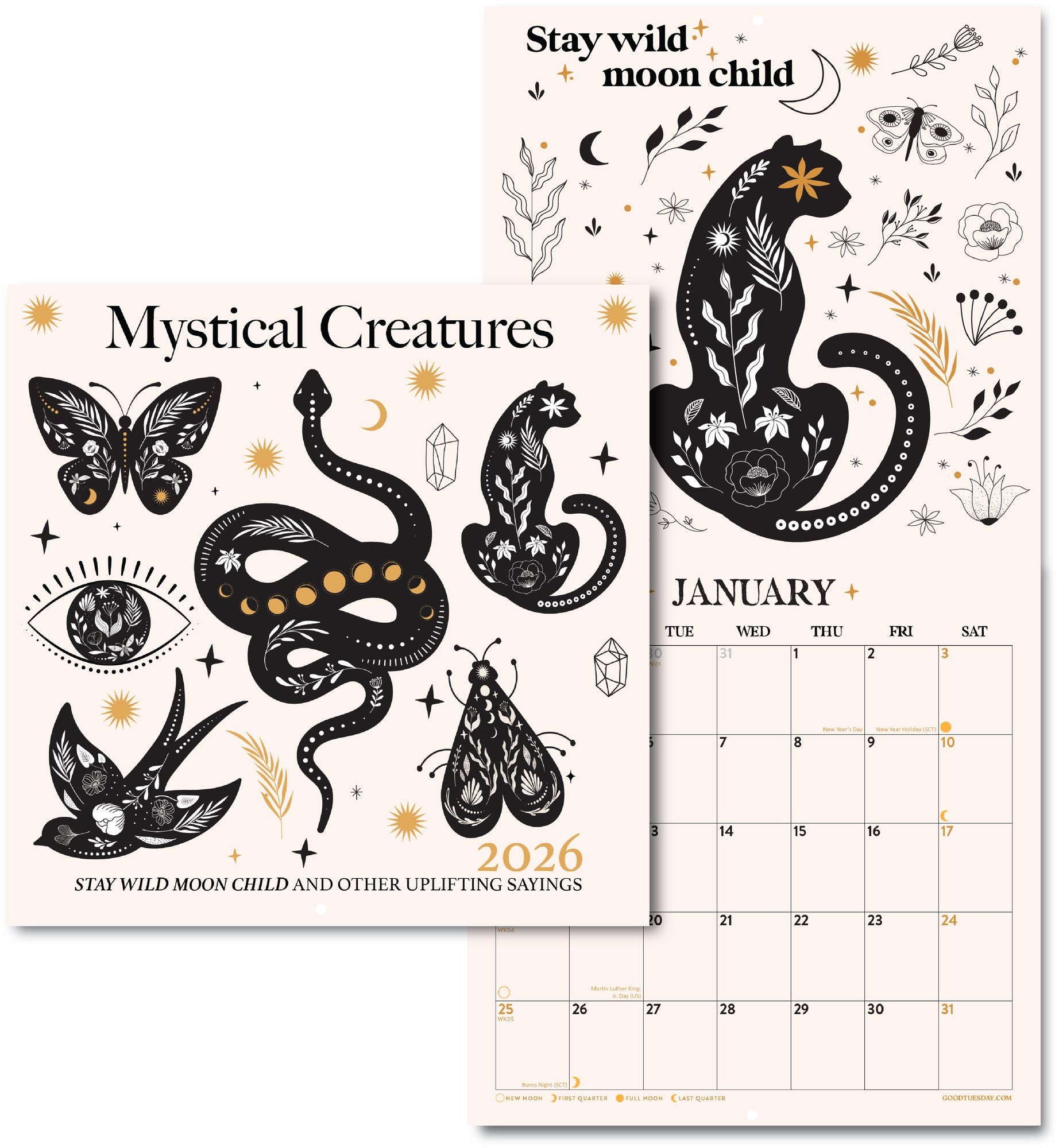 2026 Mystical Creatures Large Grid Art Calendar