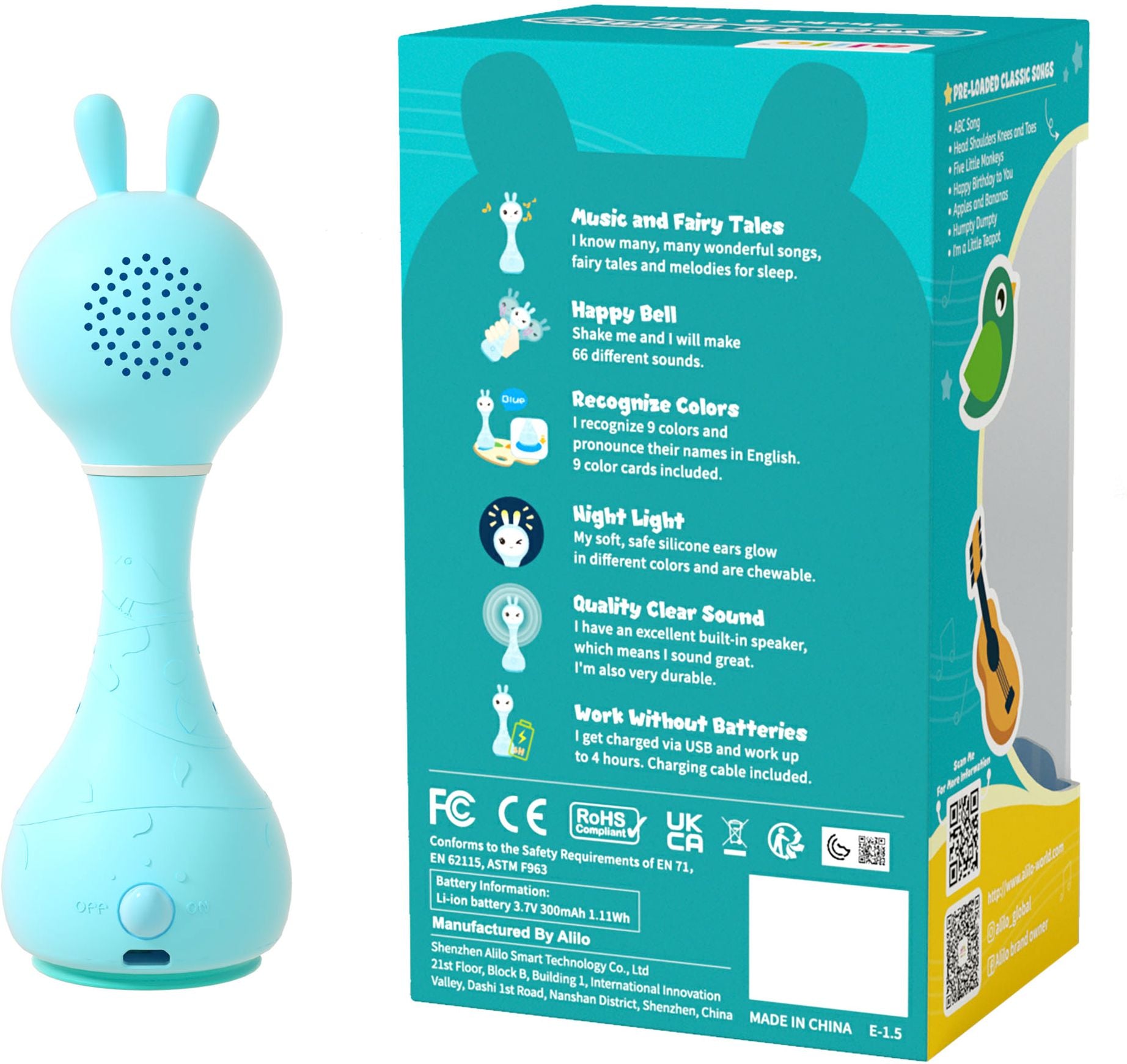Alilo Smarty Bunny ¿ Baby Rattle with Music, Lights & Color Recognition - Blue