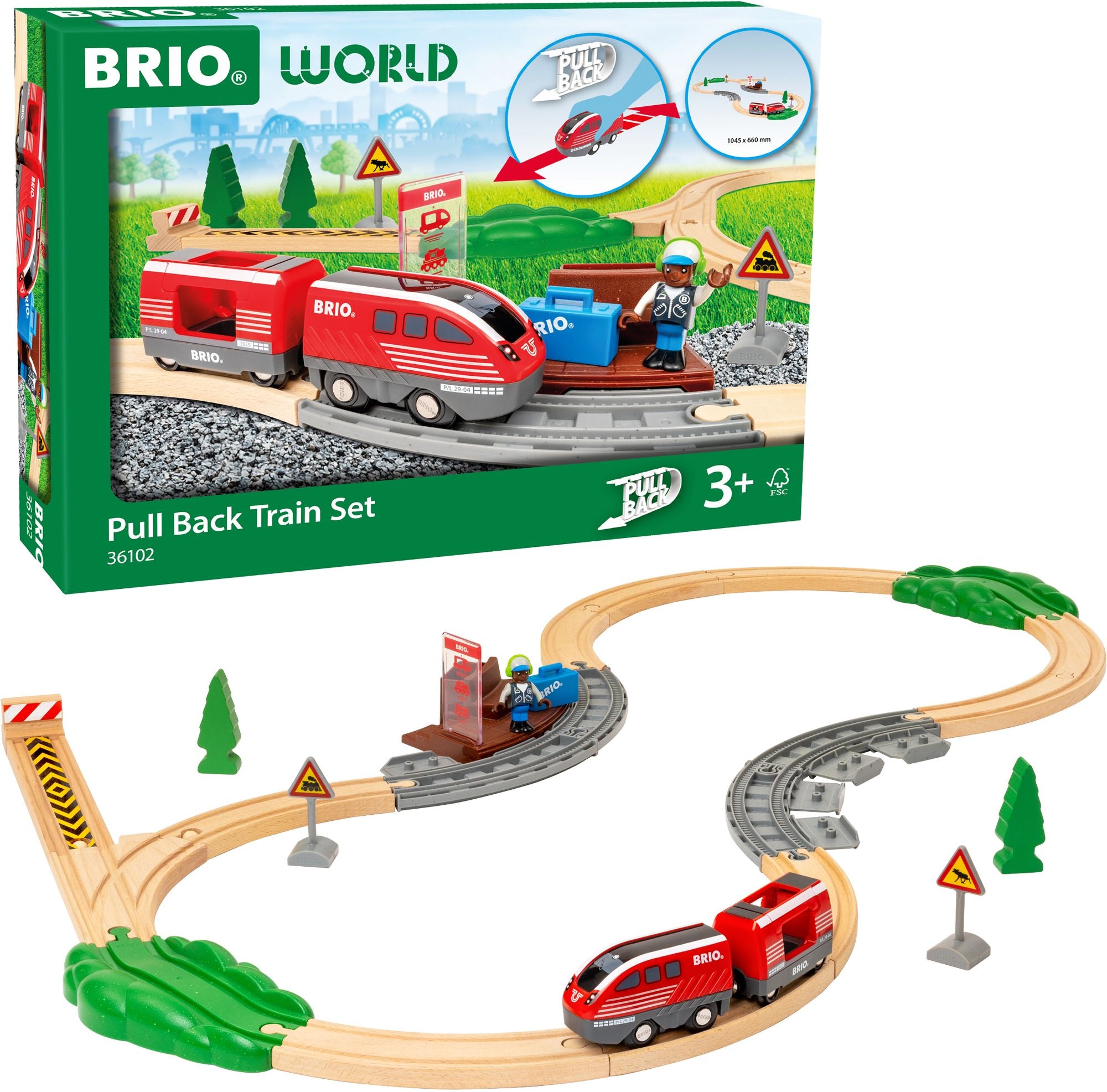 BRIO World Wooden Railway Train Set - Pull Back Train Set