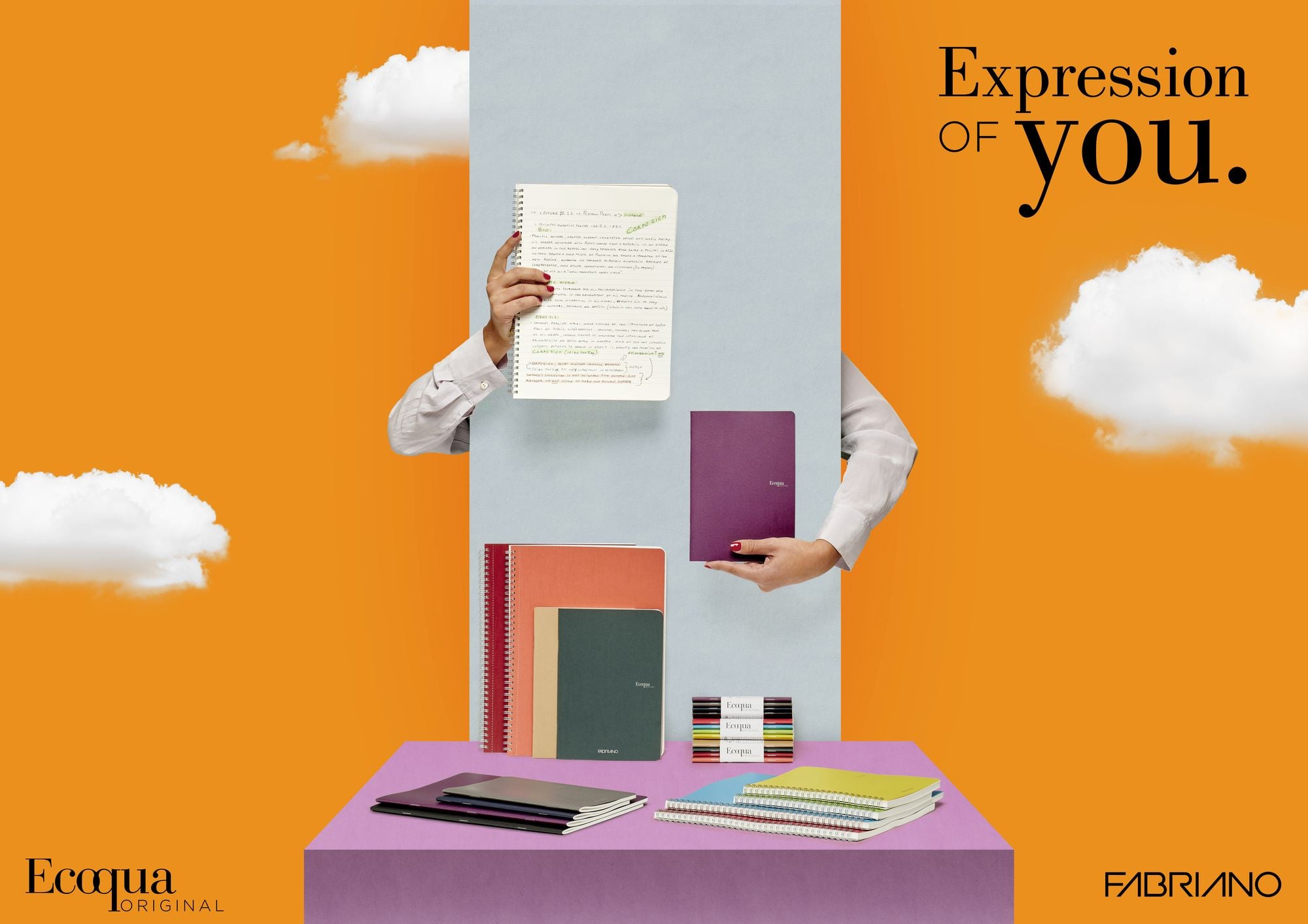 Ecoqua Original Notebook, A4, Staple-Bound, Graph, Cherry