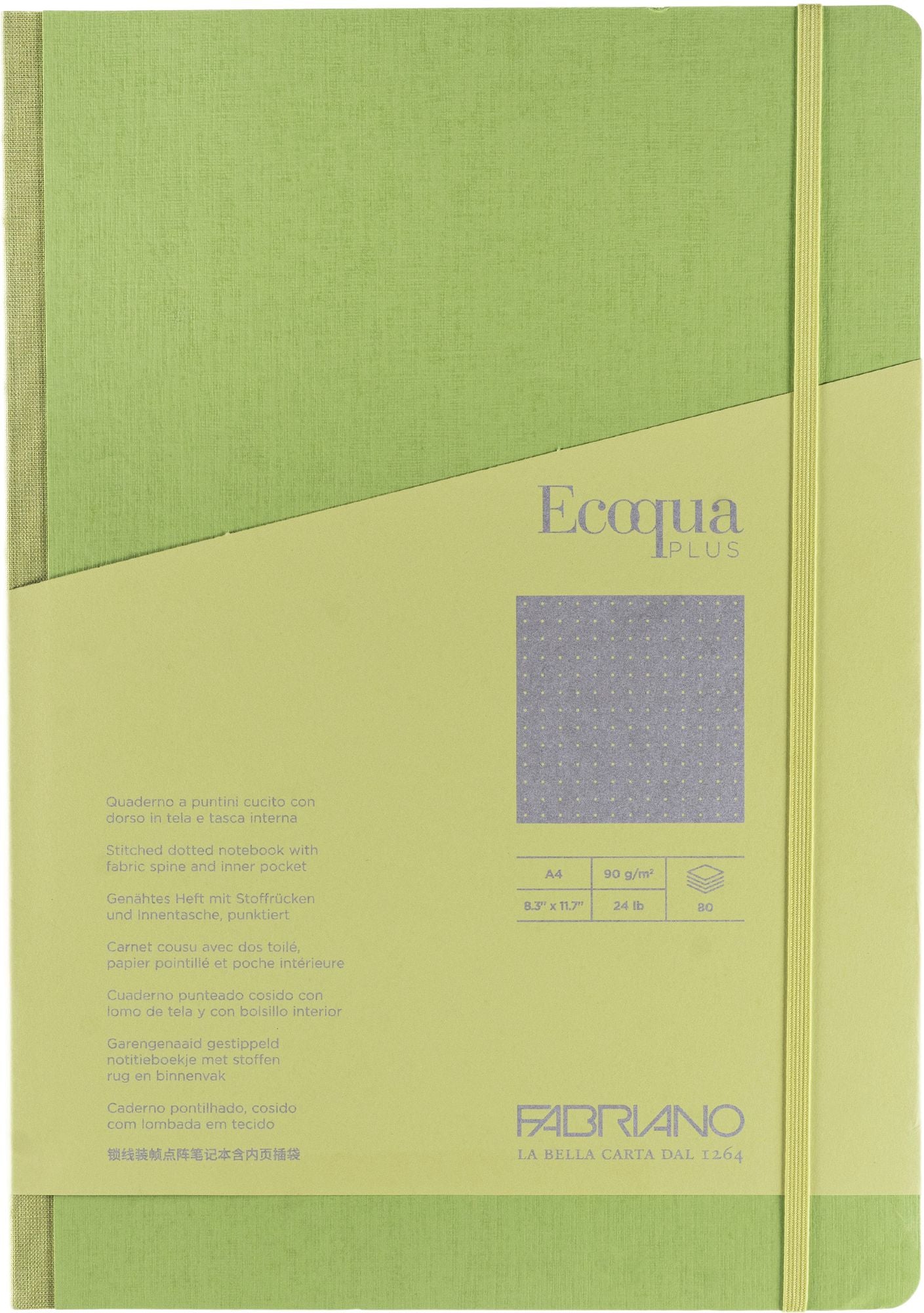 Ecoqua Plus Journal, A4, Fabric-Bound, Dotted, Lime