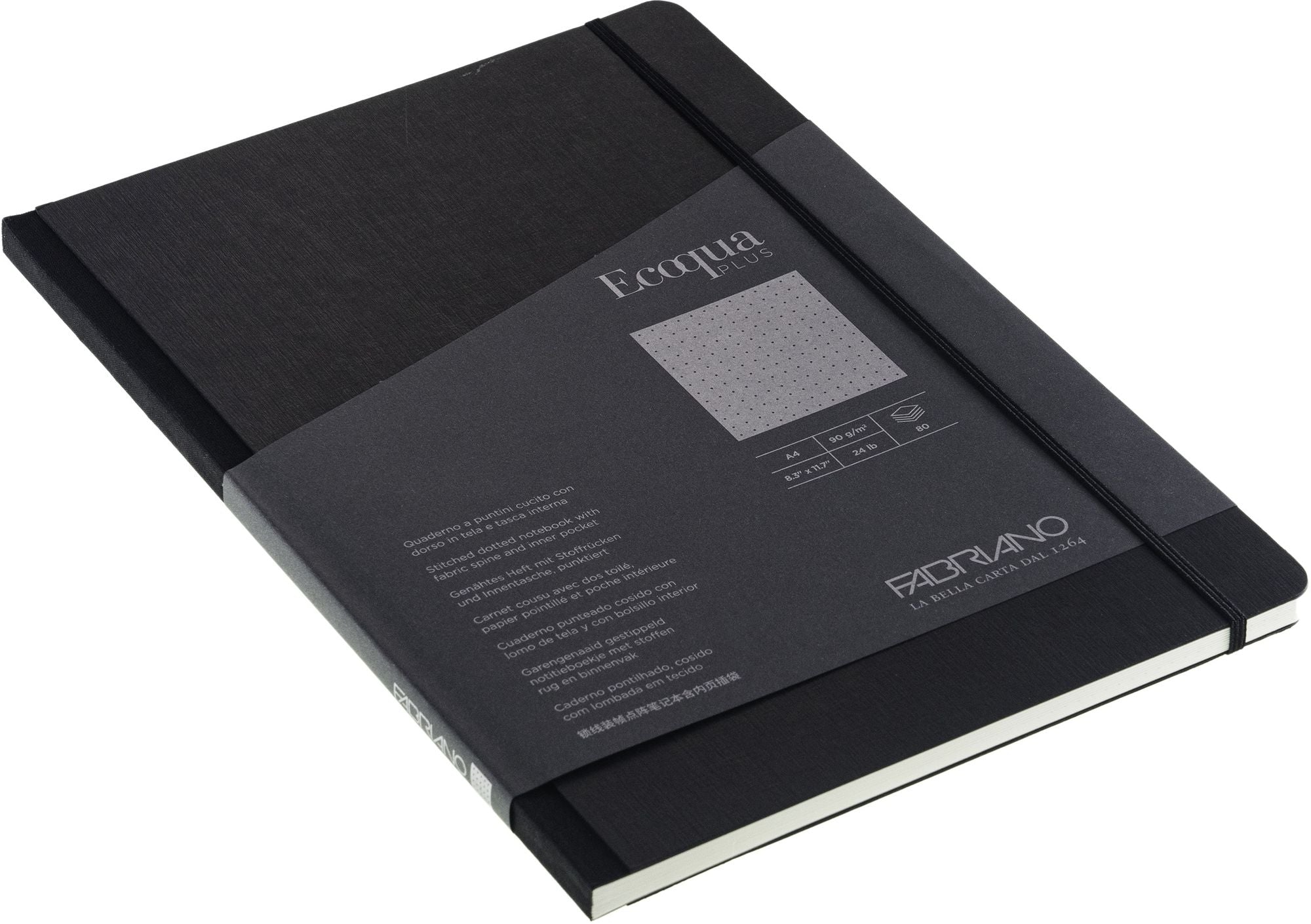 Ecoqua Plus Journal, A4, Fabric-Bound, Dotted, Black