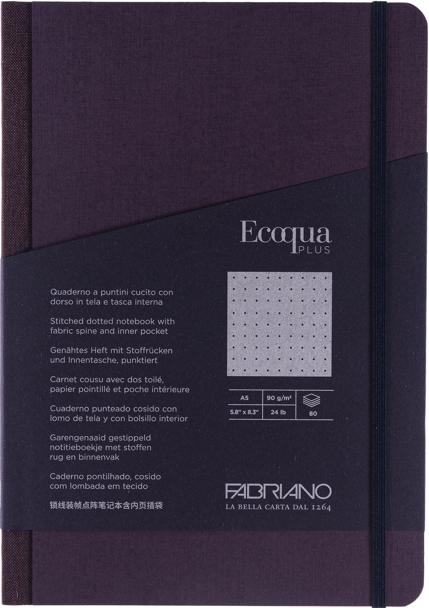 Ecoqua Plus Journal, A5, Fabric-Bound, Dotted, Wine