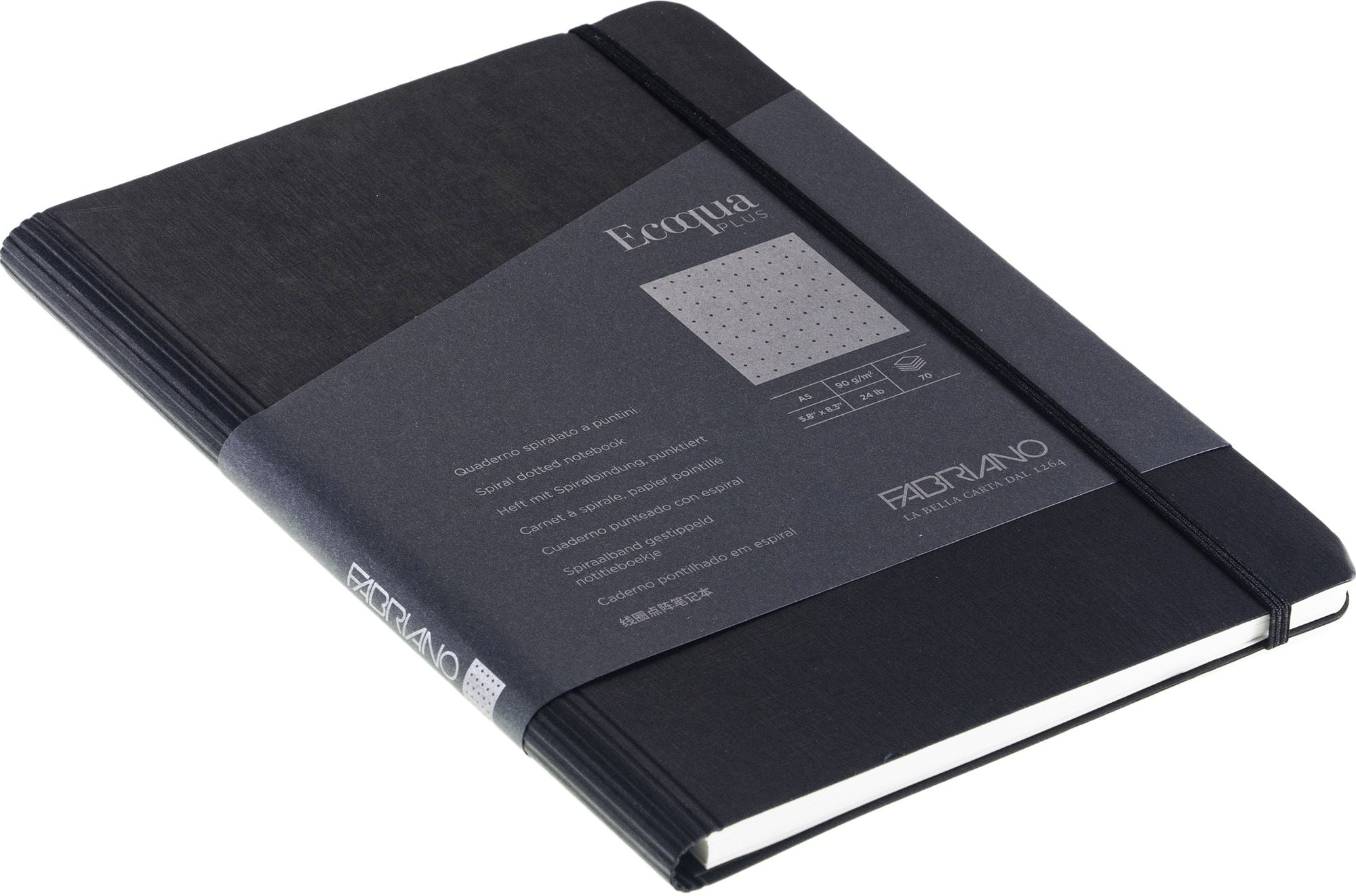 Ecoqua Plus Journal, A5, Hidden Spiral-Bound, Dotted, Black