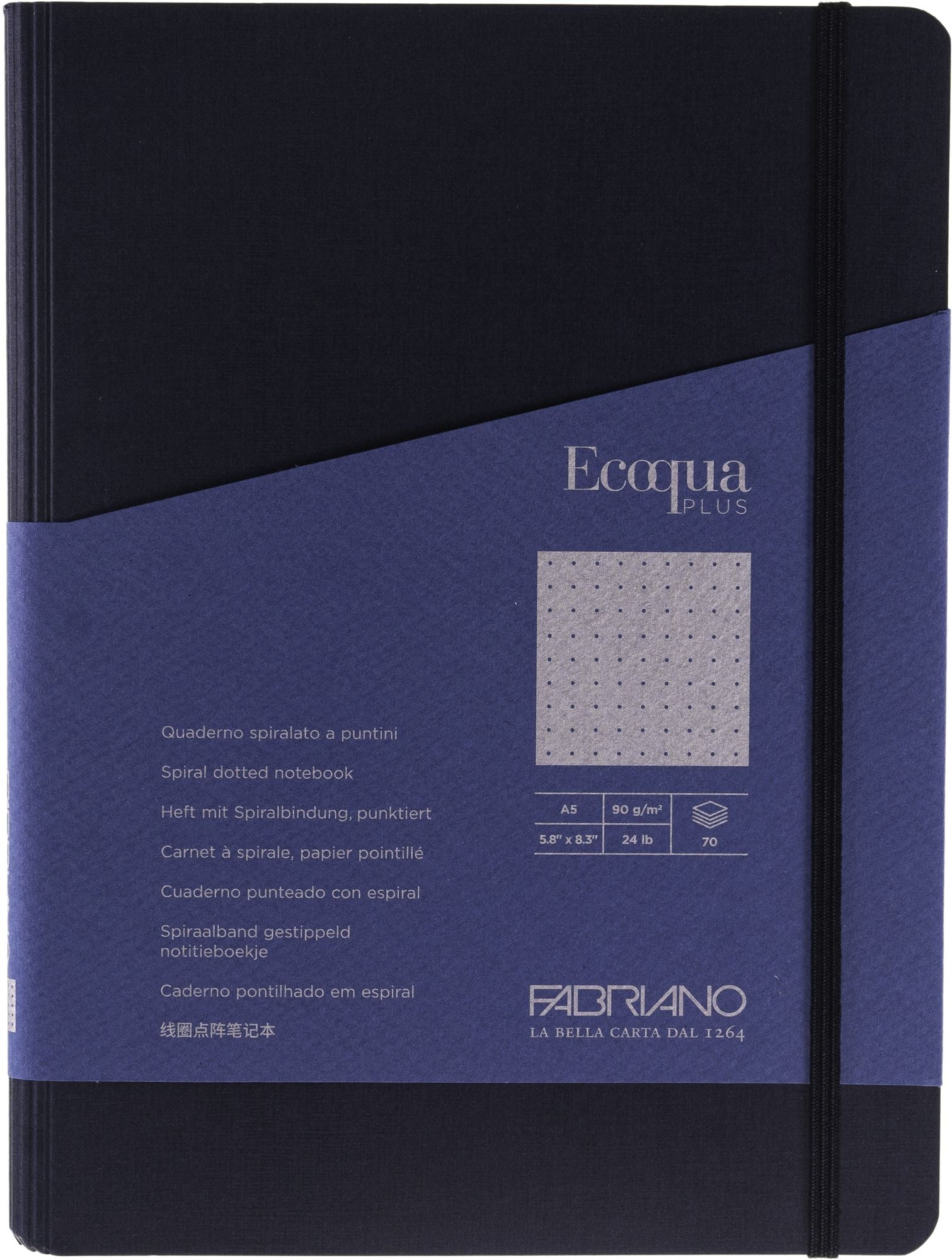 Ecoqua Plus Journal, A5, Hidden Spiral-Bound, Dotted, Navy
