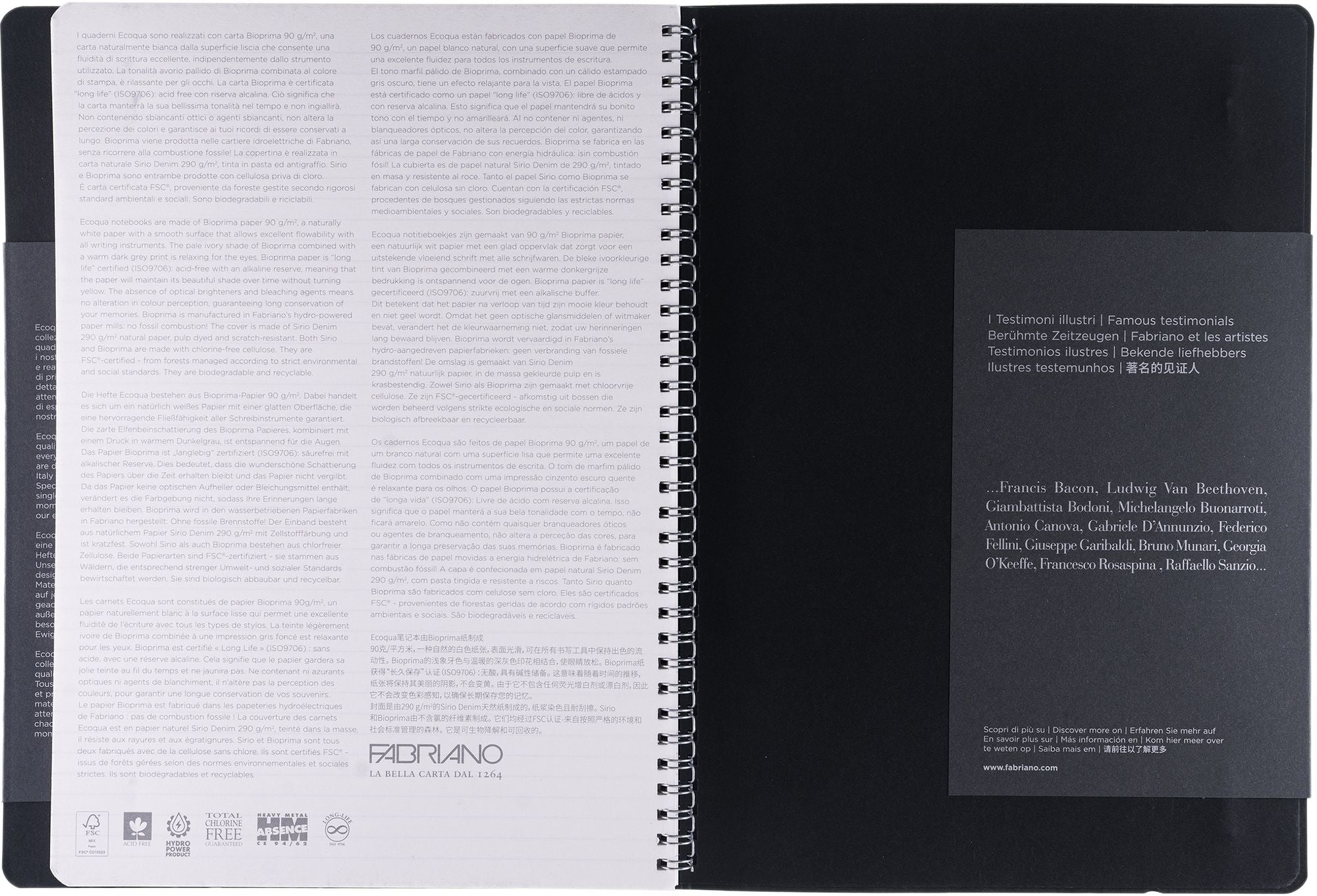 Ecoqua Plus Journal, A4, Hidden Spiral-Bound, Lined, Black