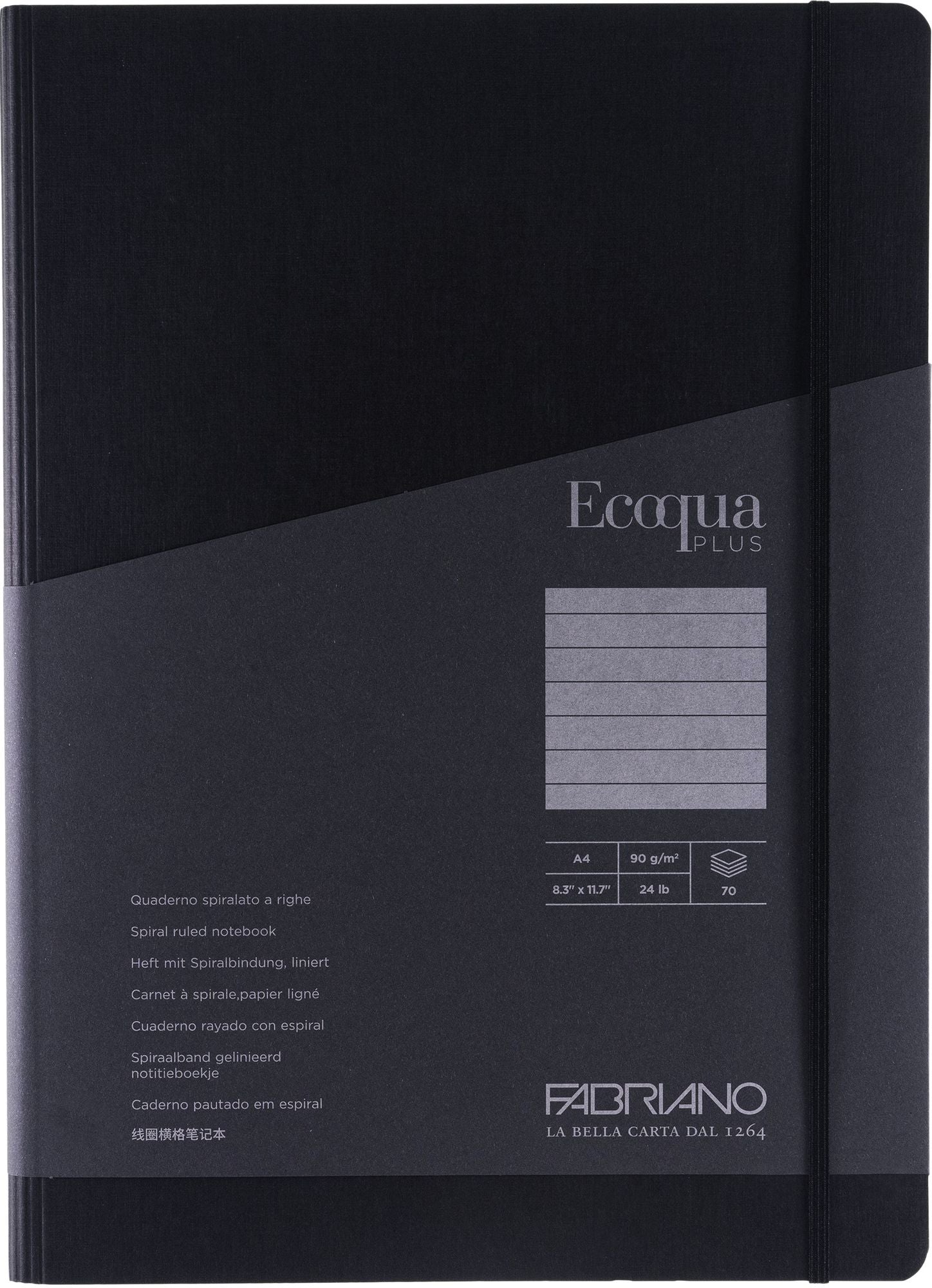 Ecoqua Plus Journal, A4, Hidden Spiral-Bound, Lined, Black