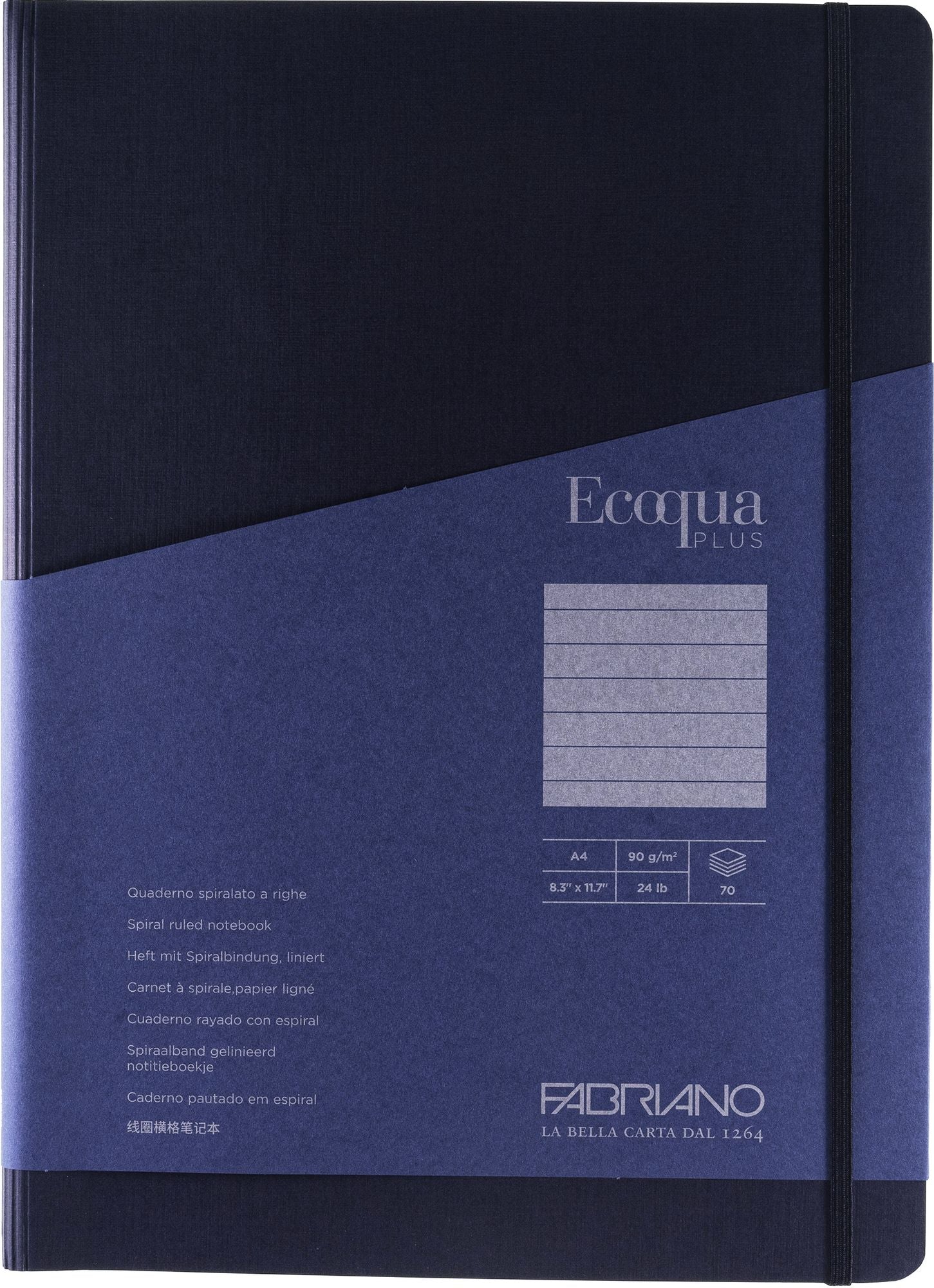 Ecoqua Plus Journal, A4, Hidden Spiral-Bound, Lined, Navy