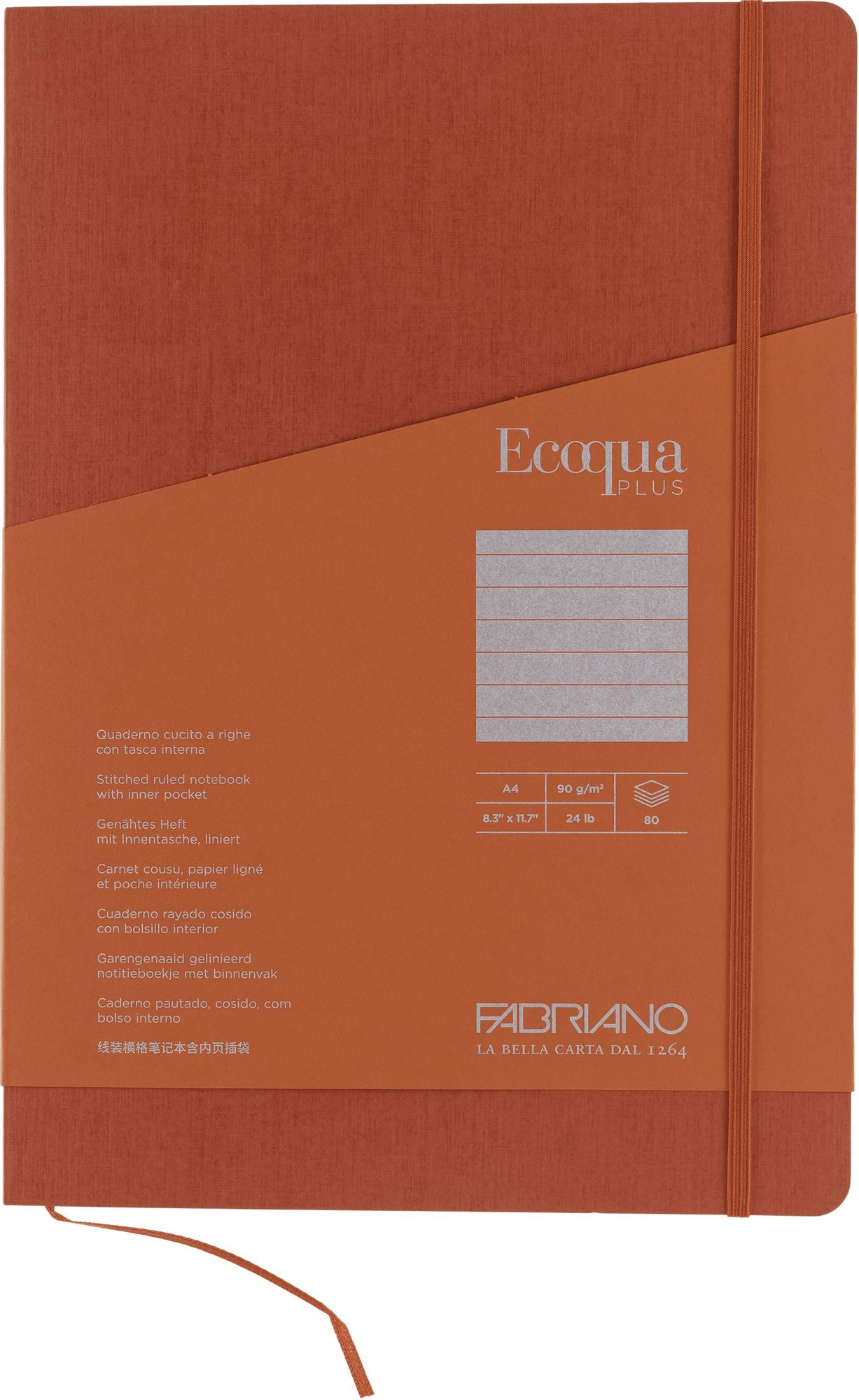 Ecoqua Plus Journal, A4, Stitch-Bound, Lined, Red