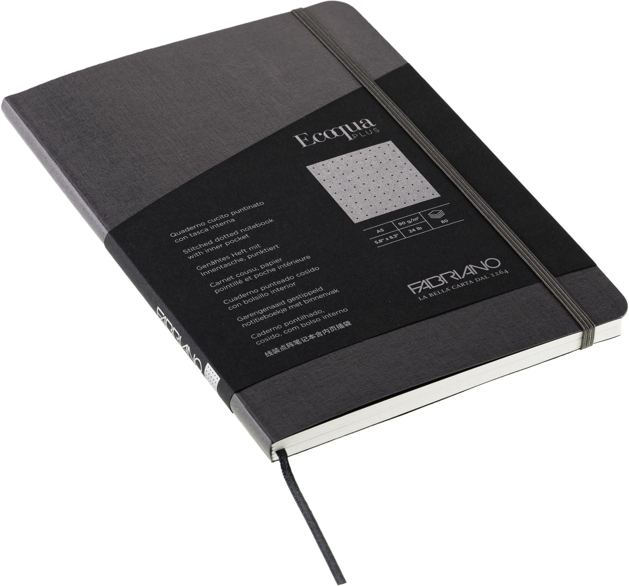Ecoqua Plus Journal, A5, Stitch-Bound, Dotted, Grey