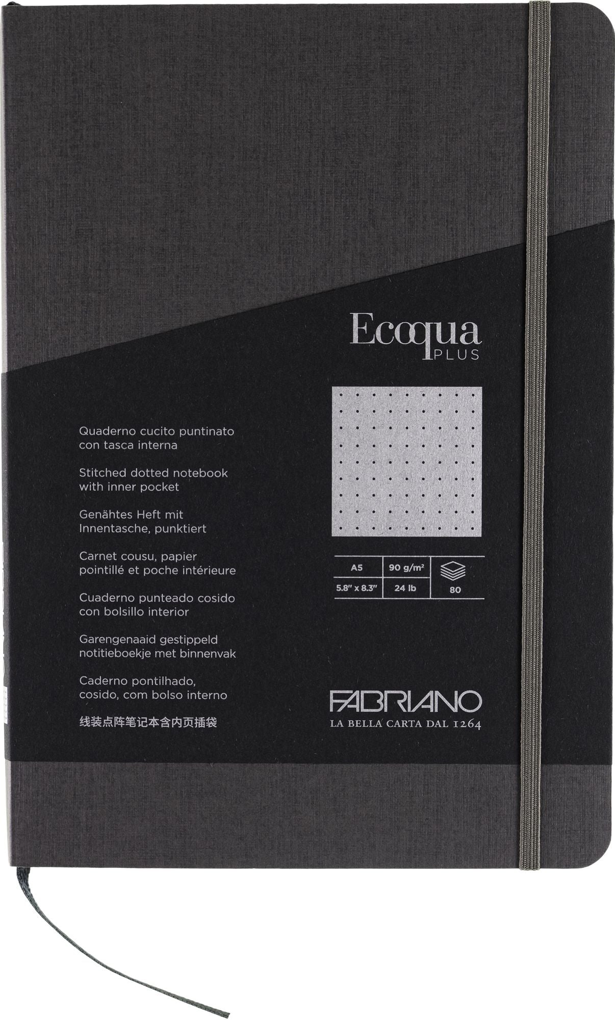 Ecoqua Plus Journal, A5, Stitch-Bound, Dotted, Grey