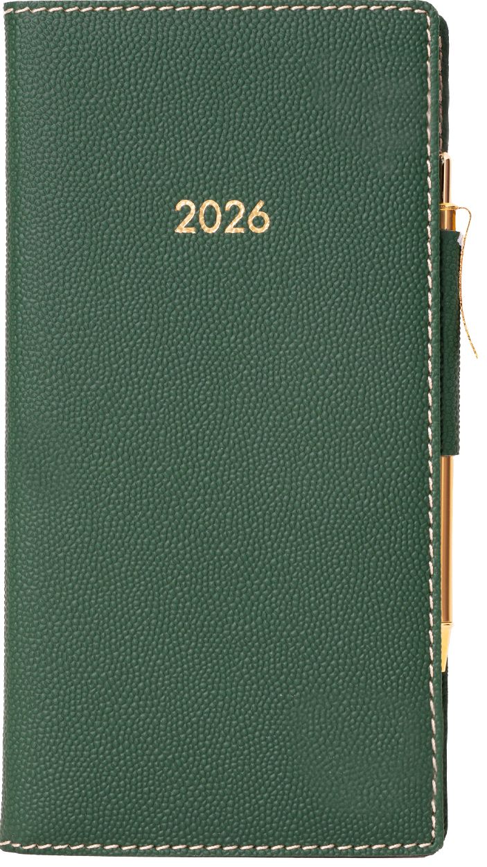 2026 Green Montly Pocket Planner in Italian Bonded Leather