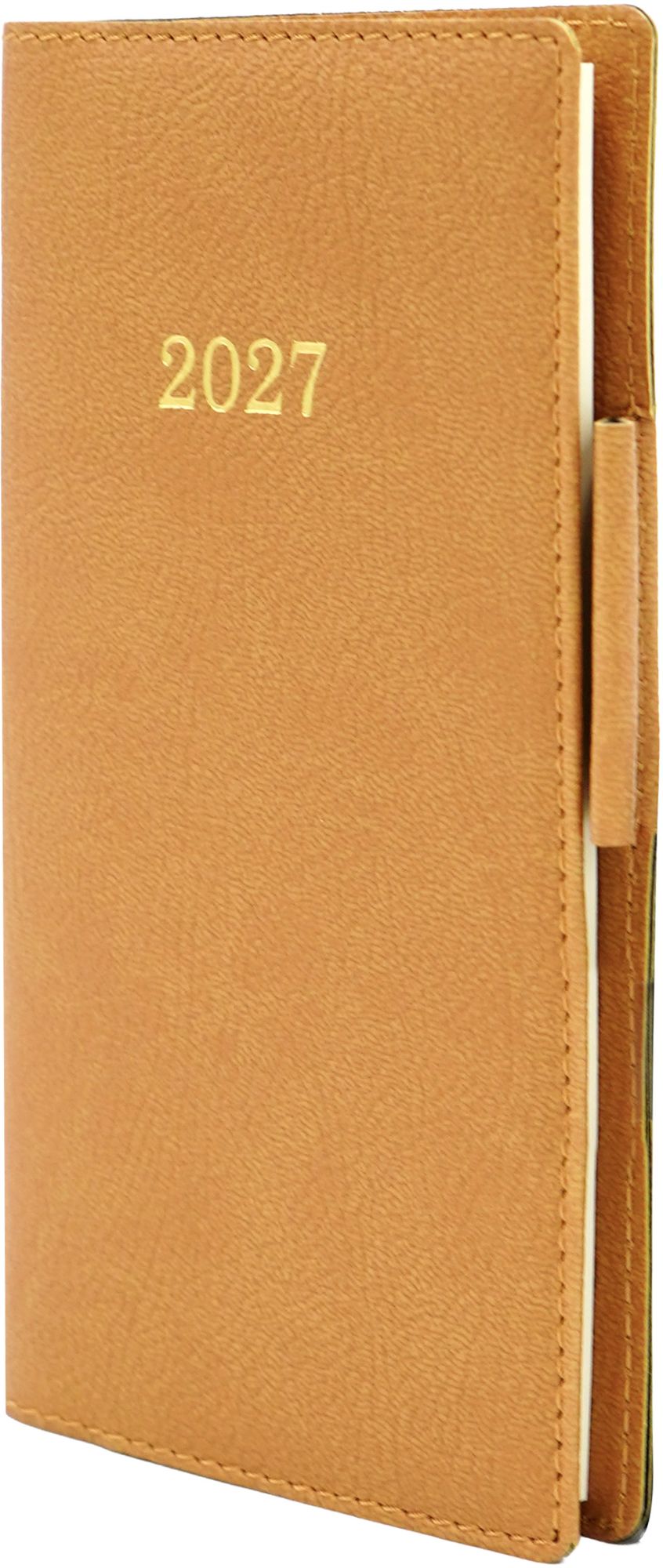 2027 Weekly Pocket Planner Brown Bonded Leather Gold Embossed Year