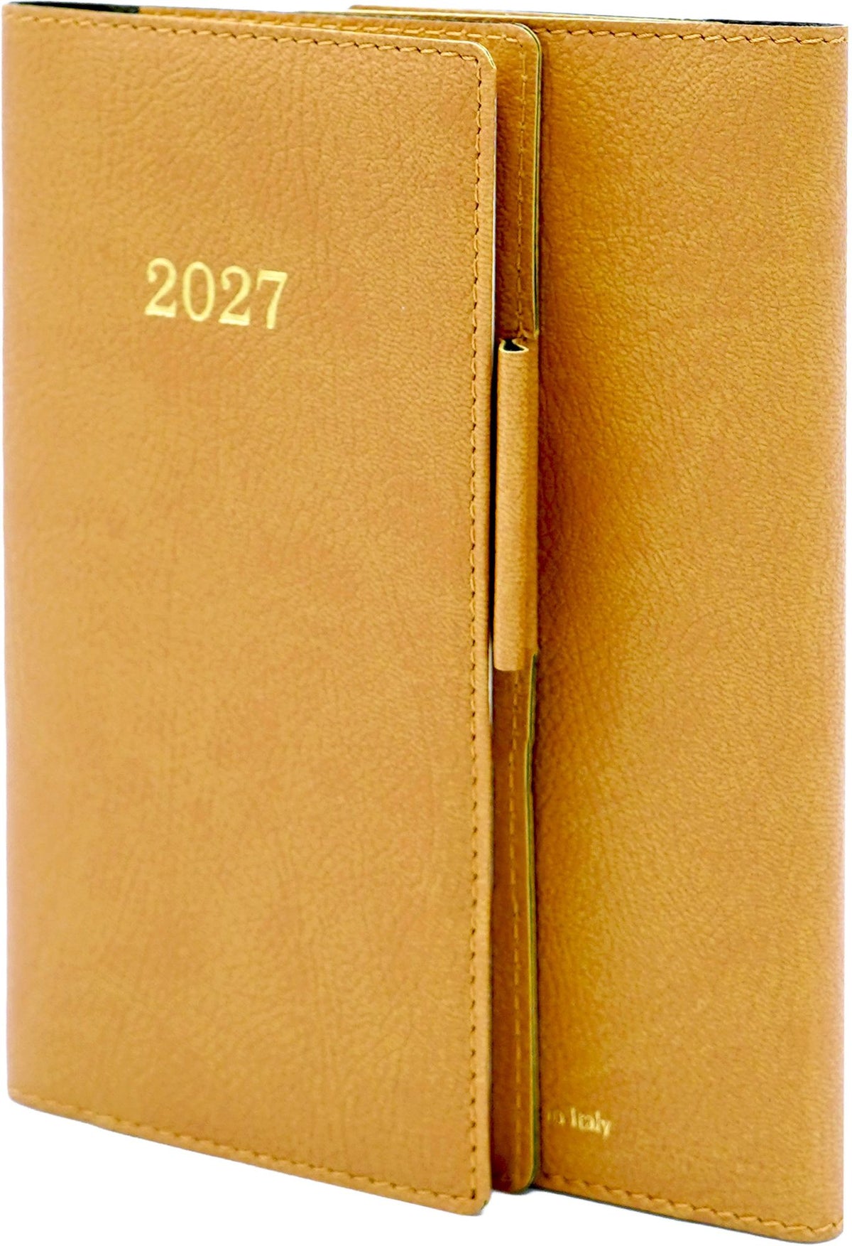 2027 Weekly Pocket Planner Brown Bonded Leather Gold Embossed Year
