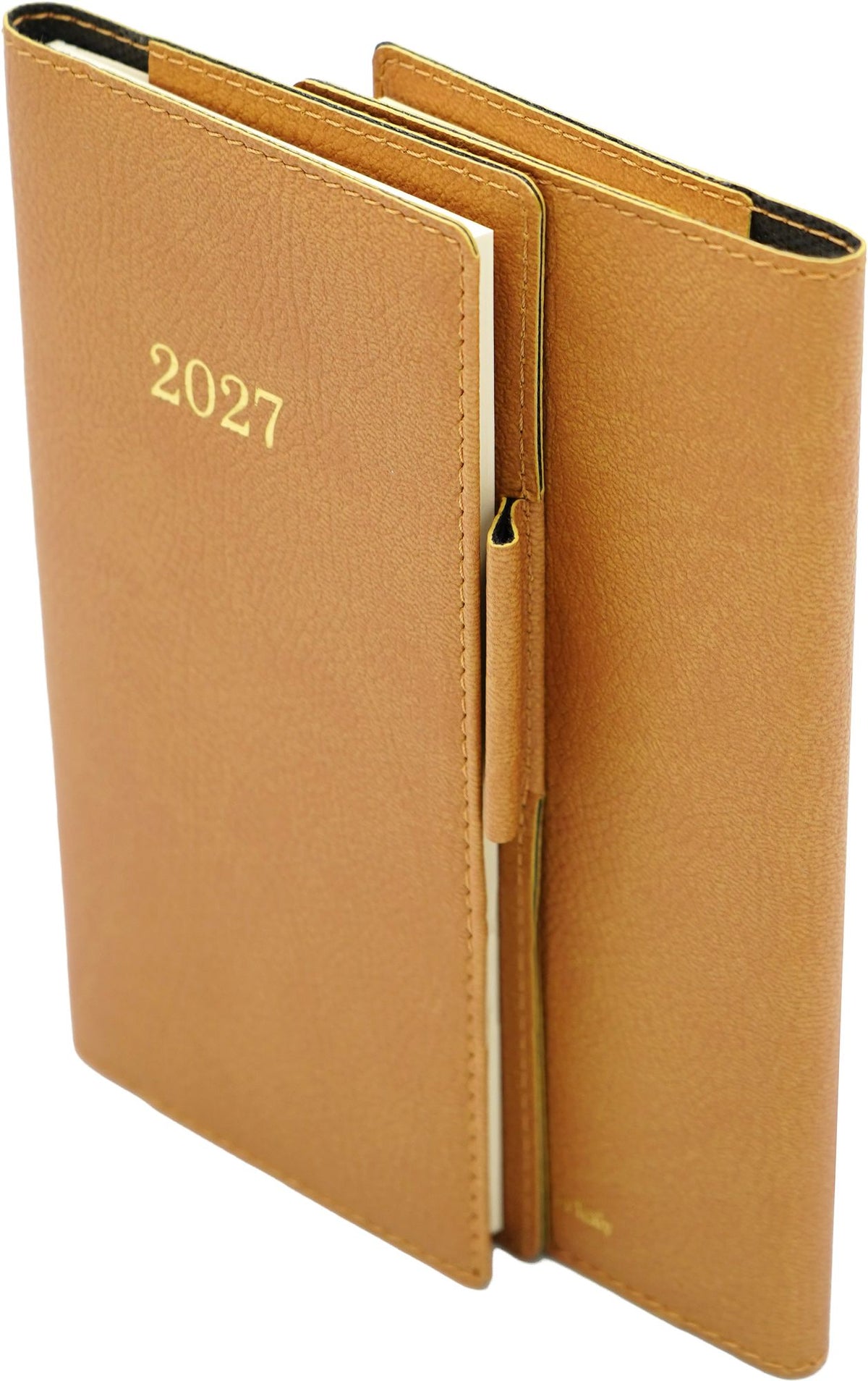 2027 Weekly Pocket Planner Brown Bonded Leather Gold Embossed Year
