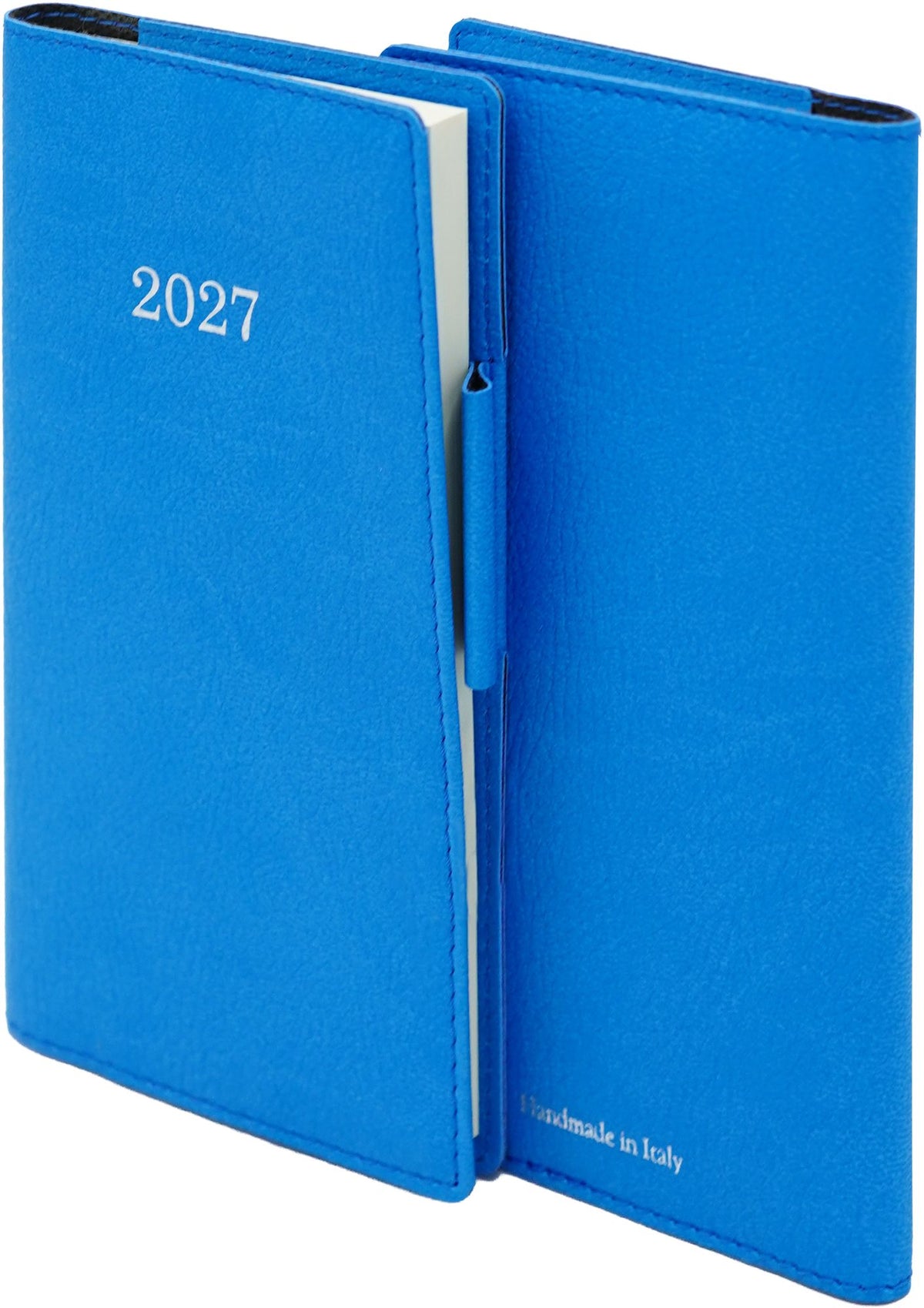 2027 Weekly Pocket Planner Blue Bonded Leather Silver Embossed Year