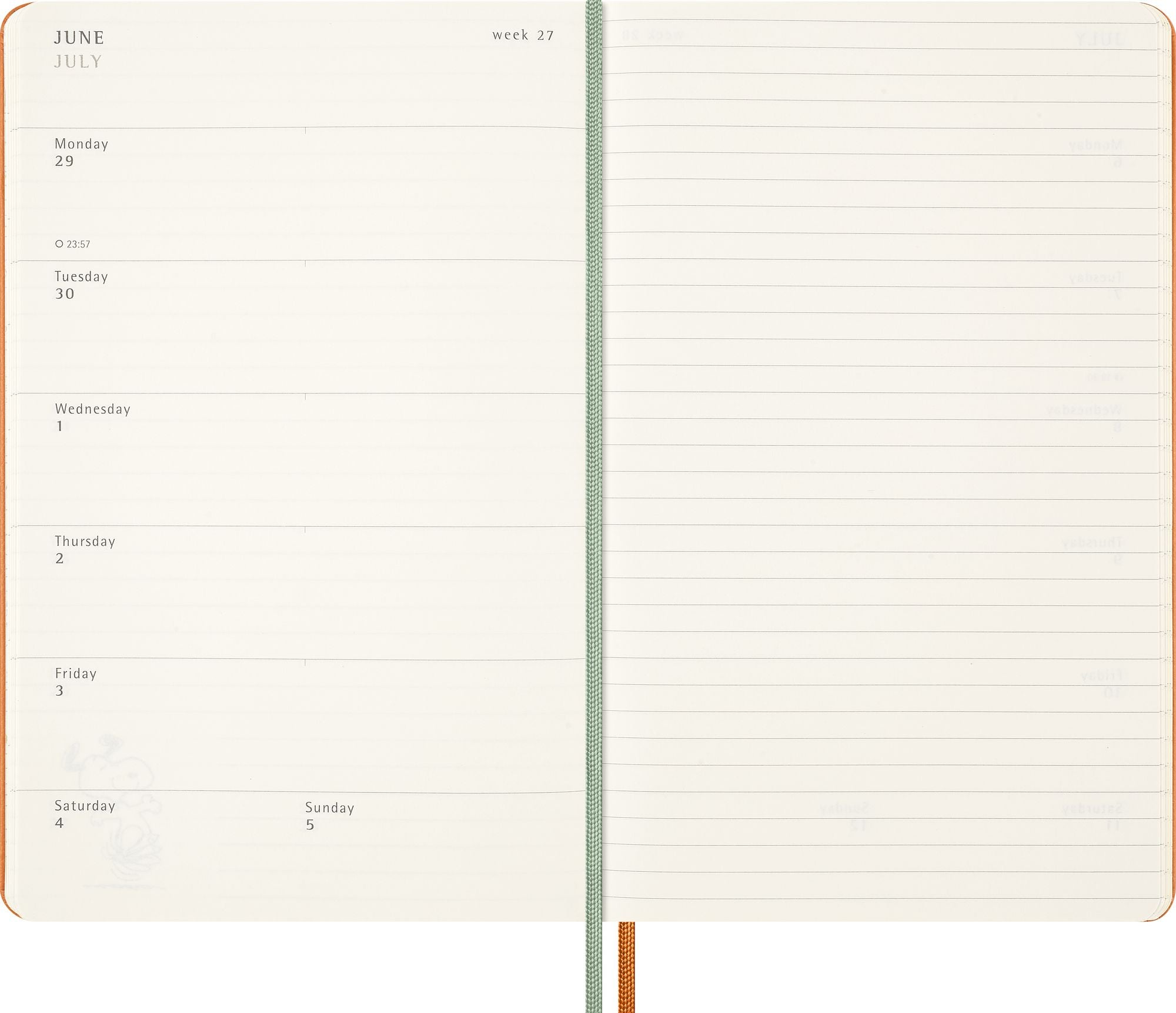 2026 Moleskine Limited Edition Peanuts 'Snoopy' 12 Month Weekly Planner, Hard Cover, Large (5" x 8.25"), Cadmium Orange, 208 pages