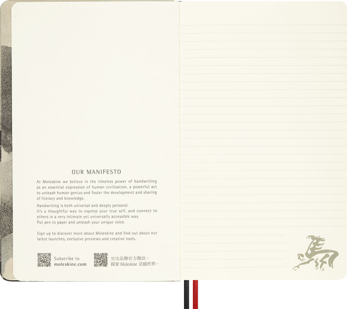 Moleskine Limited Edition Year of the Horse 2026 Calligraphy Notebook, Hard Cover, Large (5" x 8.25") Ruled/Lined, Light Grey, 176 pages