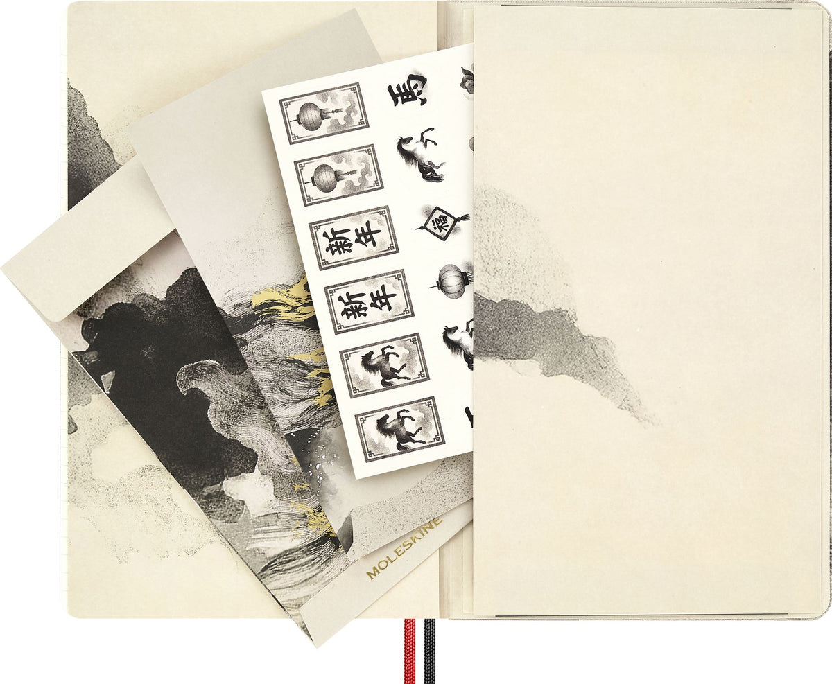 Moleskine Limited Edition Year of the Horse 2026 Calligraphy Notebook, Hard Cover, Large (5" x 8.25") Ruled/Lined, Light Grey, 176 pages
