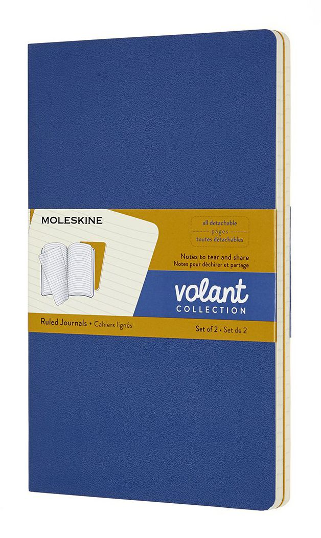 Moleskine Volant Journal, Large, Ruled, Forget-Me-Not Blue/Amber Yellow (5 x 8.25)