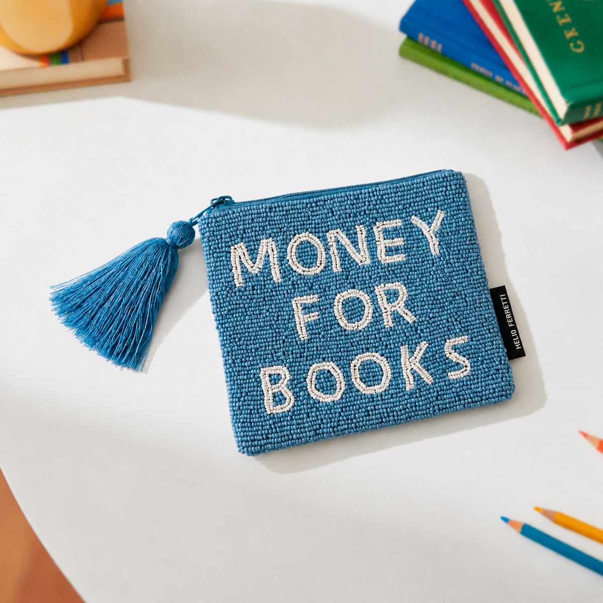 "MONEY FOR BOOKS" Beaded Pouch