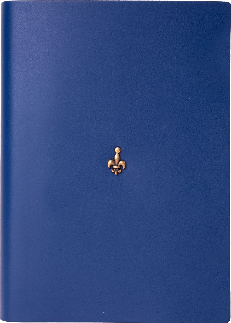 Navy Fleur De Lis Leather Journal with Decorated Edge