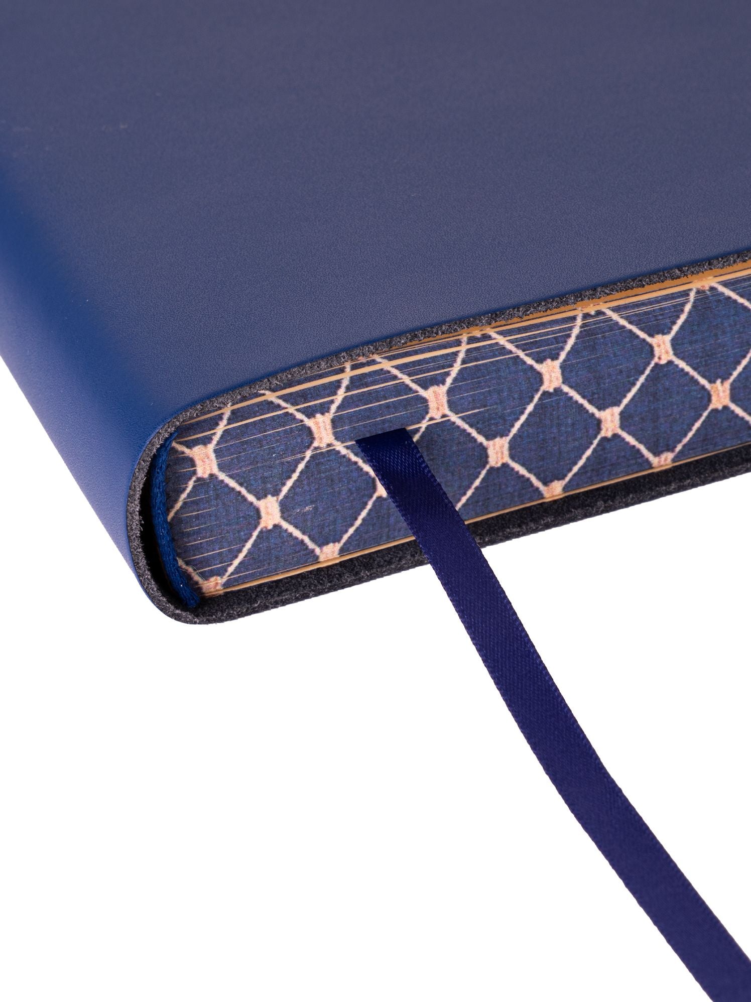 Navy Fleur De Lis Leather Journal with Decorated Edge