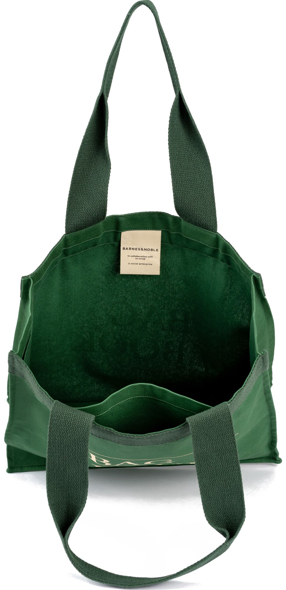 100% Organic Cotton Canvas Tote with 'Bag of Books' Print - Green