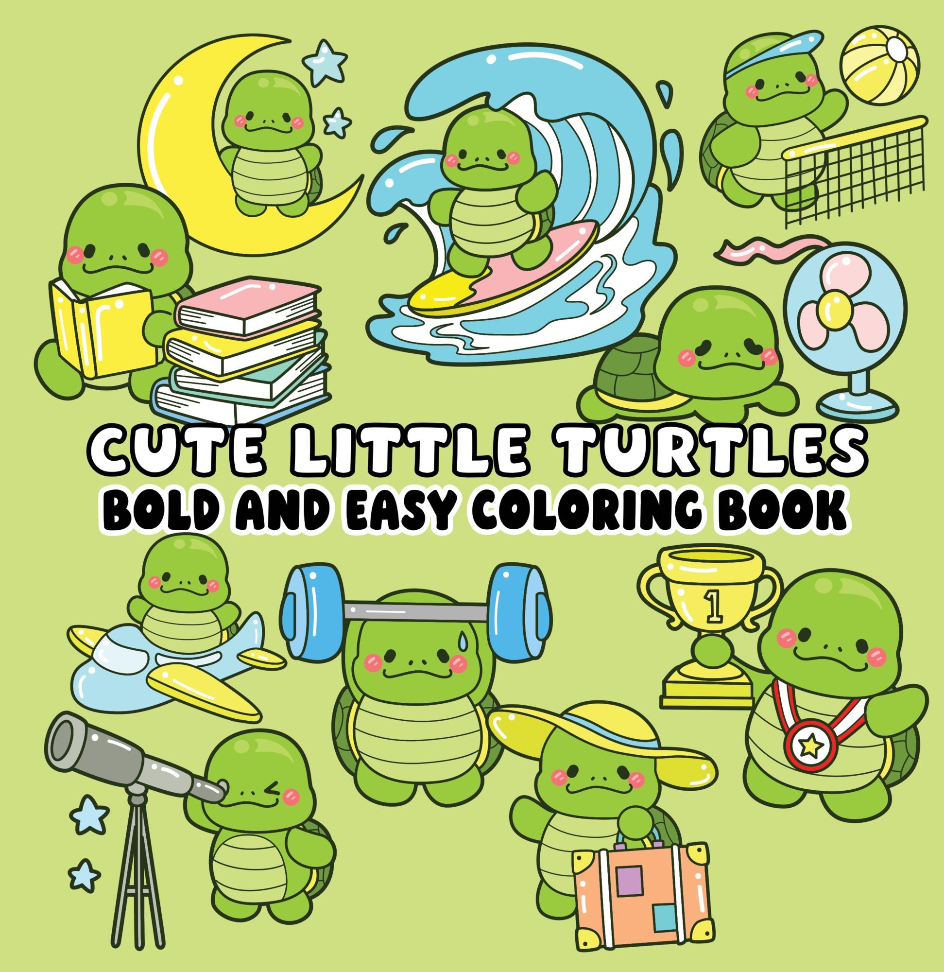 CUTE LITTLE TURTLES BOLD AND EASY COLORING BOOK