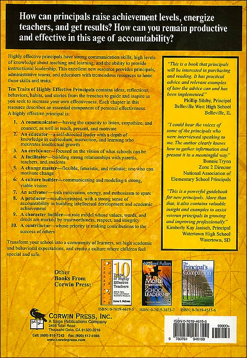 Ten Traits of Highly Effective Principals: From Good to Great Performance