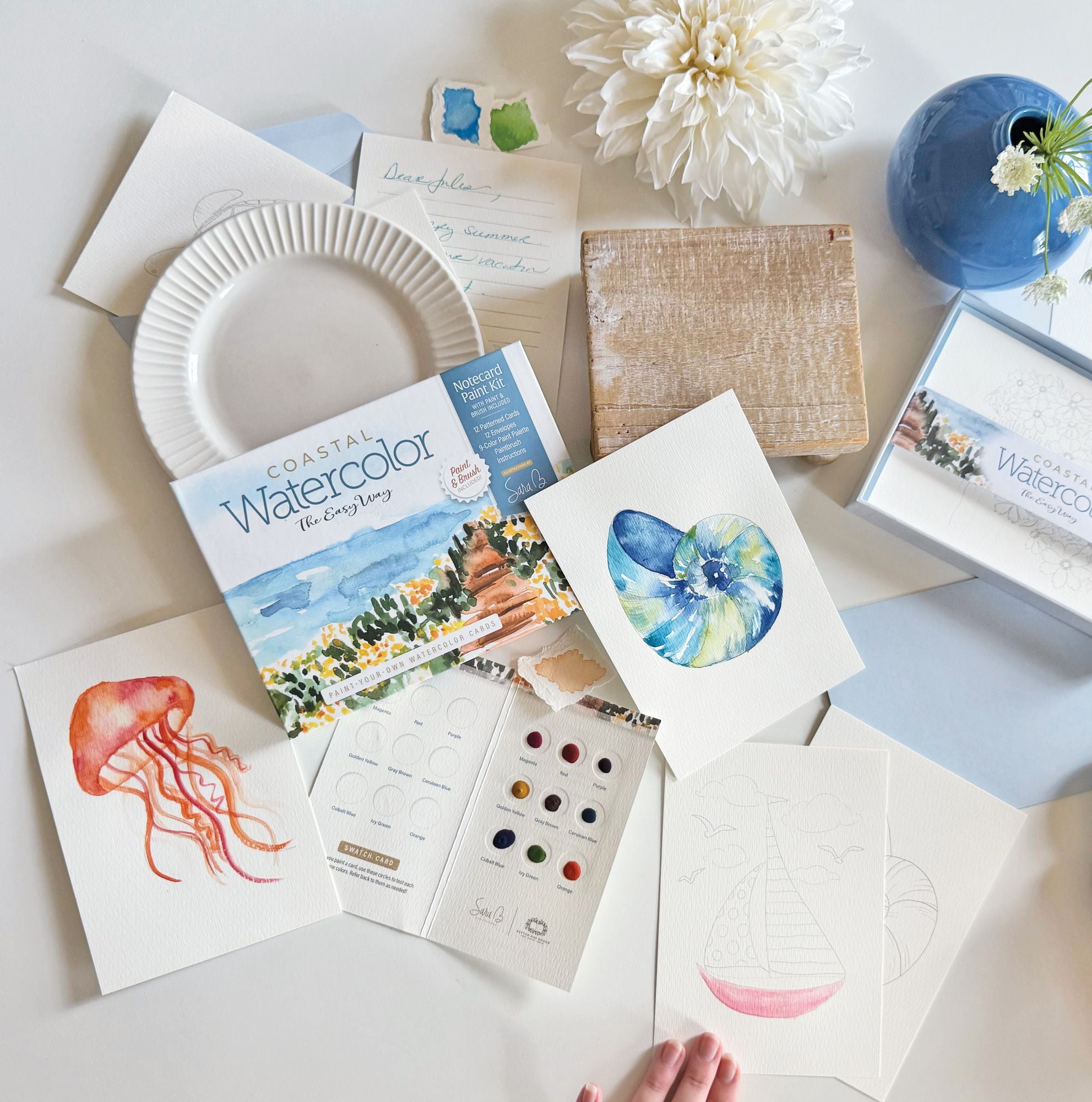Watercolor the Easy Way Paint-Your-Own Watercolor Cards Coastal: Notecard Paint Kit with Paint and Brush Included