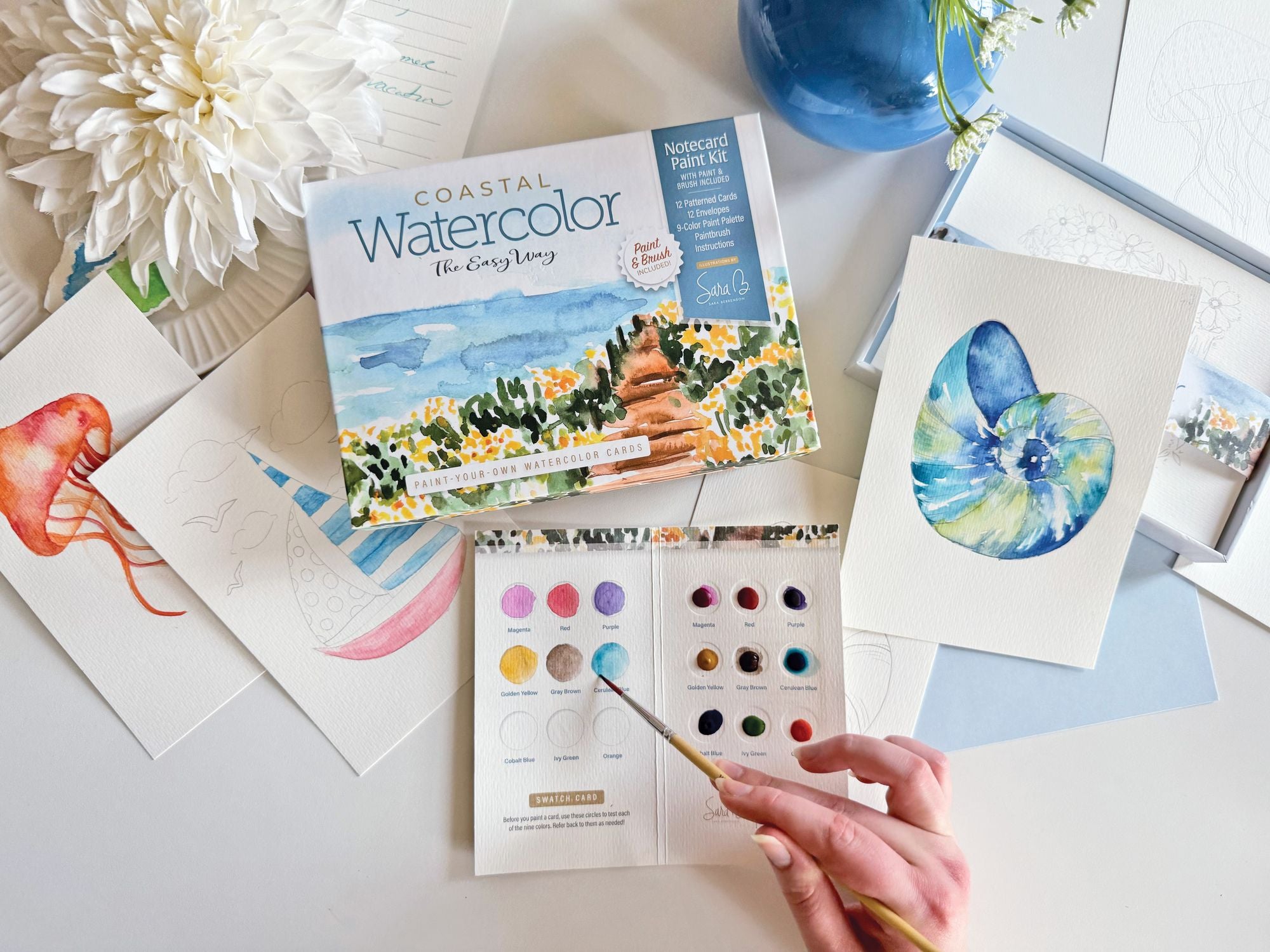 Watercolor the Easy Way Paint-Your-Own Watercolor Cards Coastal: Notecard Paint Kit with Paint and Brush Included