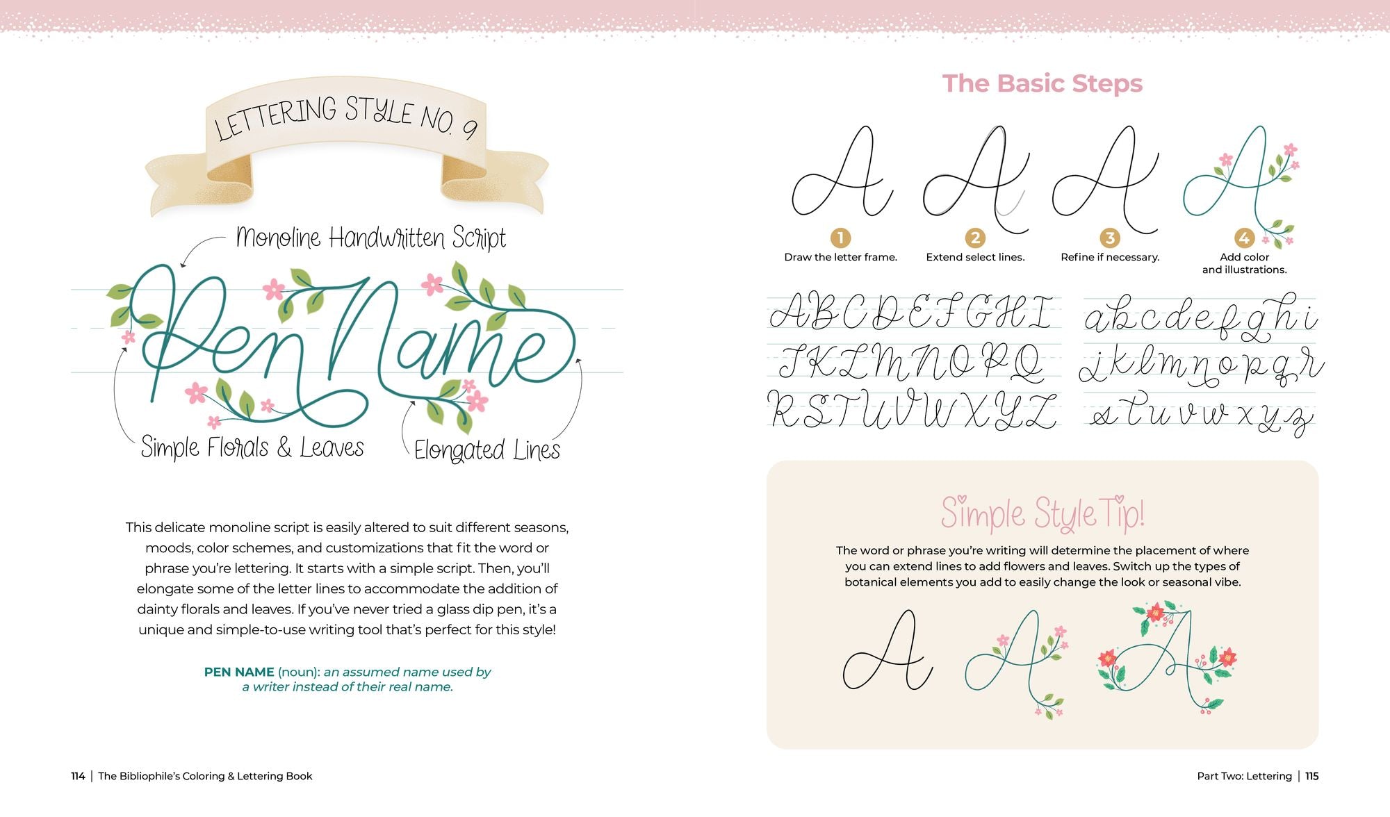 The Bibliophile's Coloring and Lettering Book: A Cozy Collection of Hand-Drawn Coloring Pages, Trace-to-Learn Lettering Styles, and Shareable Bookmarks for Book Lovers