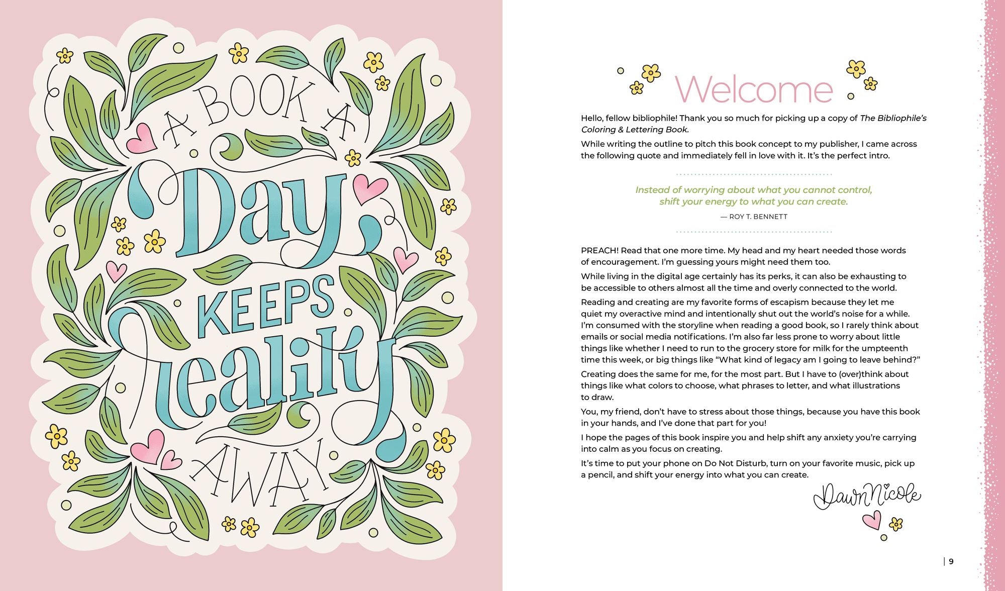 The Bibliophile's Coloring and Lettering Book: A Cozy Collection of Hand-Drawn Coloring Pages, Trace-to-Learn Lettering Styles, and Shareable Bookmarks for Book Lovers