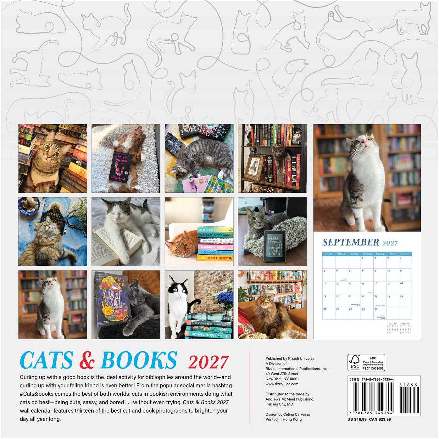 2027 Cats and Books Wall Calendar