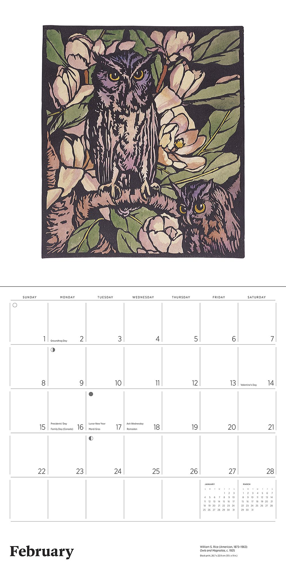 2026 Arts & Crafts Block Prints by William S. Rice Wall Calendar