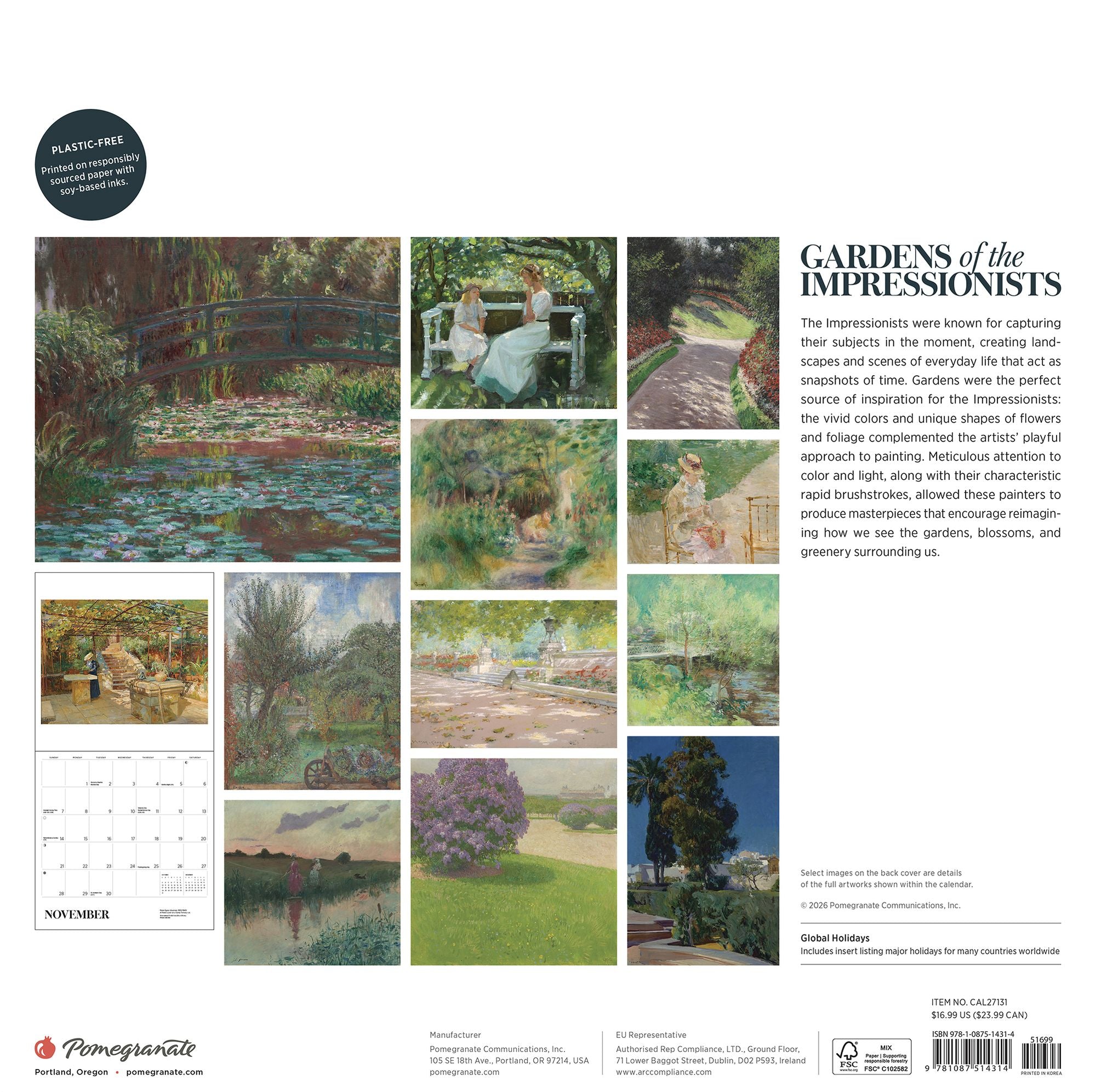 2027 Gardens of the Impressionists Wall Calendar