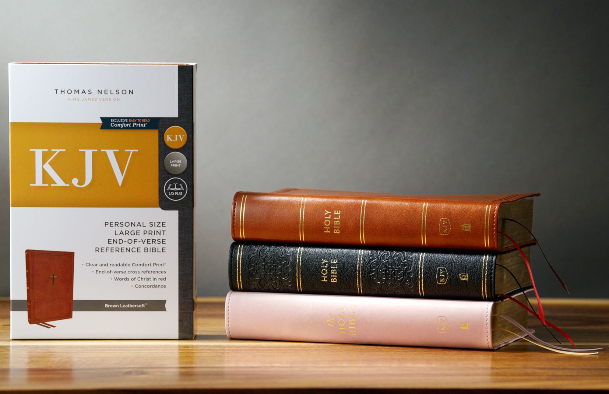 KJV Personal Size Large Print End-of-Verse Reference Bible, Brown Leathersoft, Red Letter, Comfort Print (Thumb Indexed)