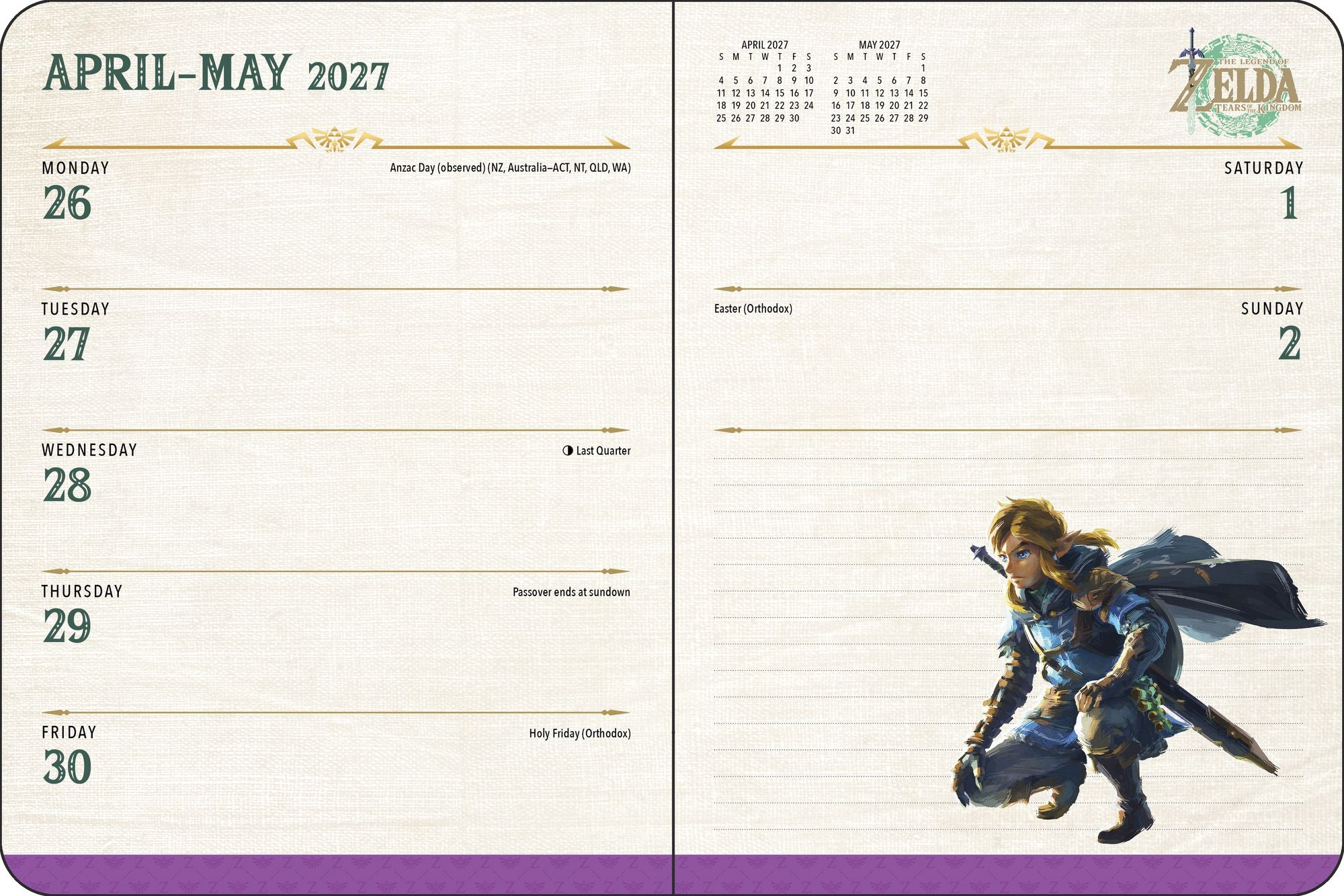 2026-2027 Legend of Zelda 16-Month Weekly/Monthlyy Planner